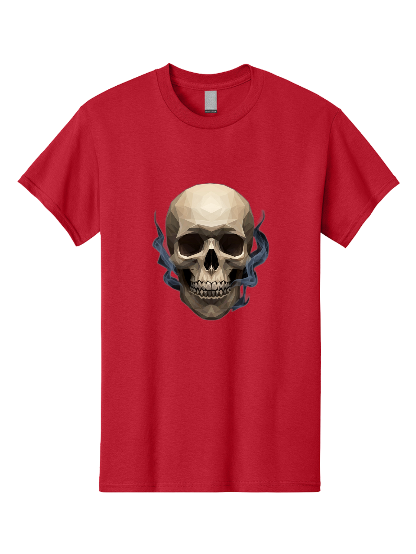 Polygonal-Skull Men'S Graphic Tee, 100% Cotton, Comfortable Casual Summer Wear, Machine Washable, Human Skull, Geometric Shapes, Low Poly Art, Smoke Coming Out, Dark Eye Sockets, Teeth, Mystical, Low Poly, Abstract Art, Skull Design Bad450 14