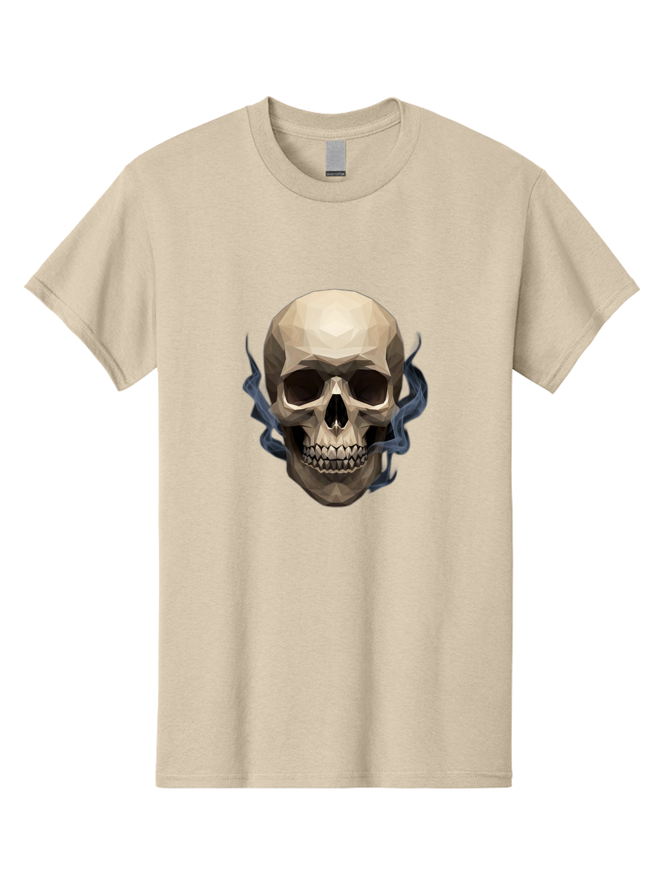 Polygonal-Skull Men'S Graphic Tee, 100% Cotton, Comfortable Casual Summer Wear, Machine Washable, Human Skull, Geometric Shapes, Low Poly Art, Smoke Coming Out, Dark Eye Sockets, Teeth, Mystical, Low Poly, Abstract Art, Skull Design Bad450 12