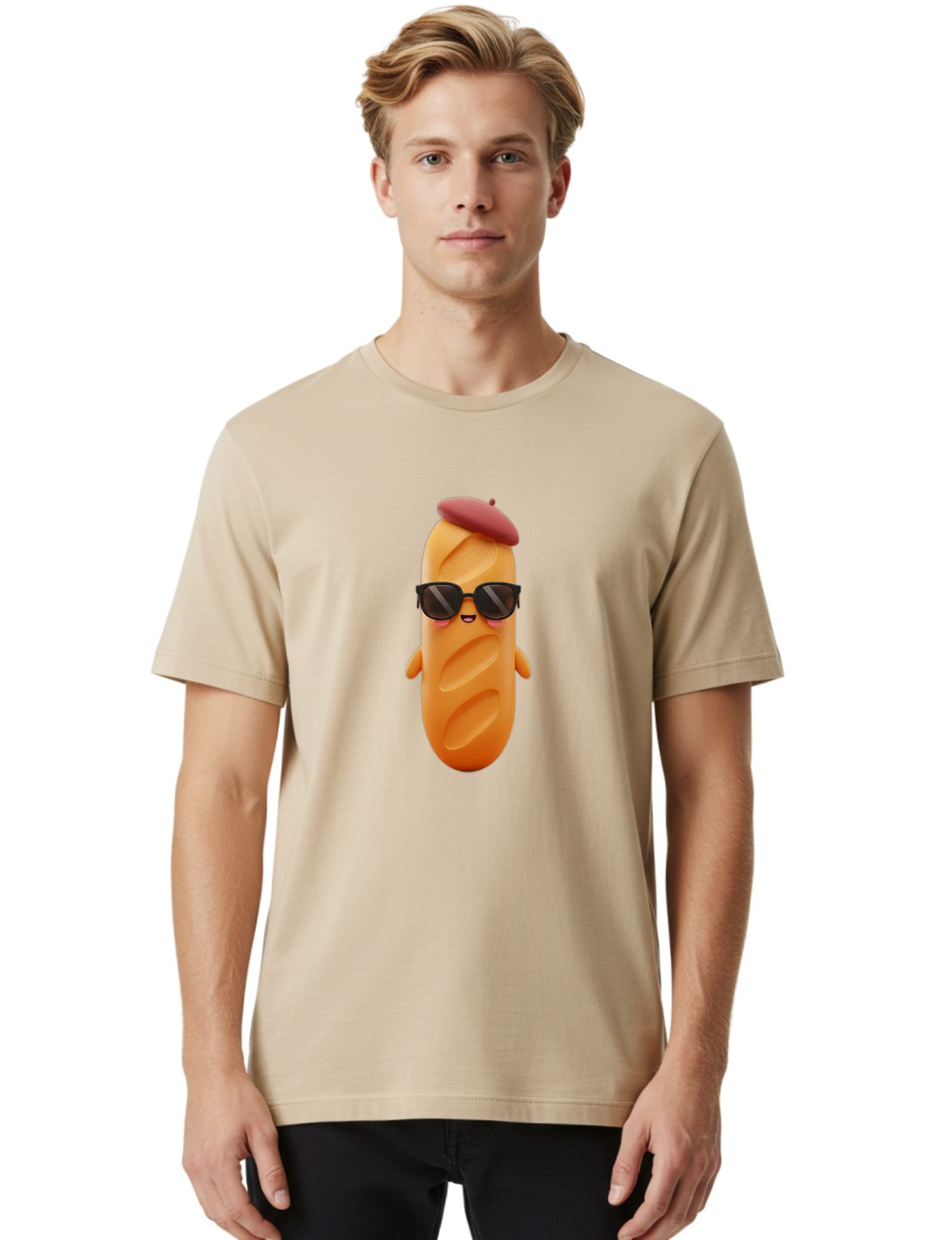 Potato-Character Men'S Graphic Tee, 100% Cotton, Comfortable Casual Summer Wear, Machine Washable, Sausage Character, Cartoon Sausage, 3D Sausage Illustration, Sausage Wearing Sunglasses, Beret On Sausage, Funny Food Character, Bad452 23