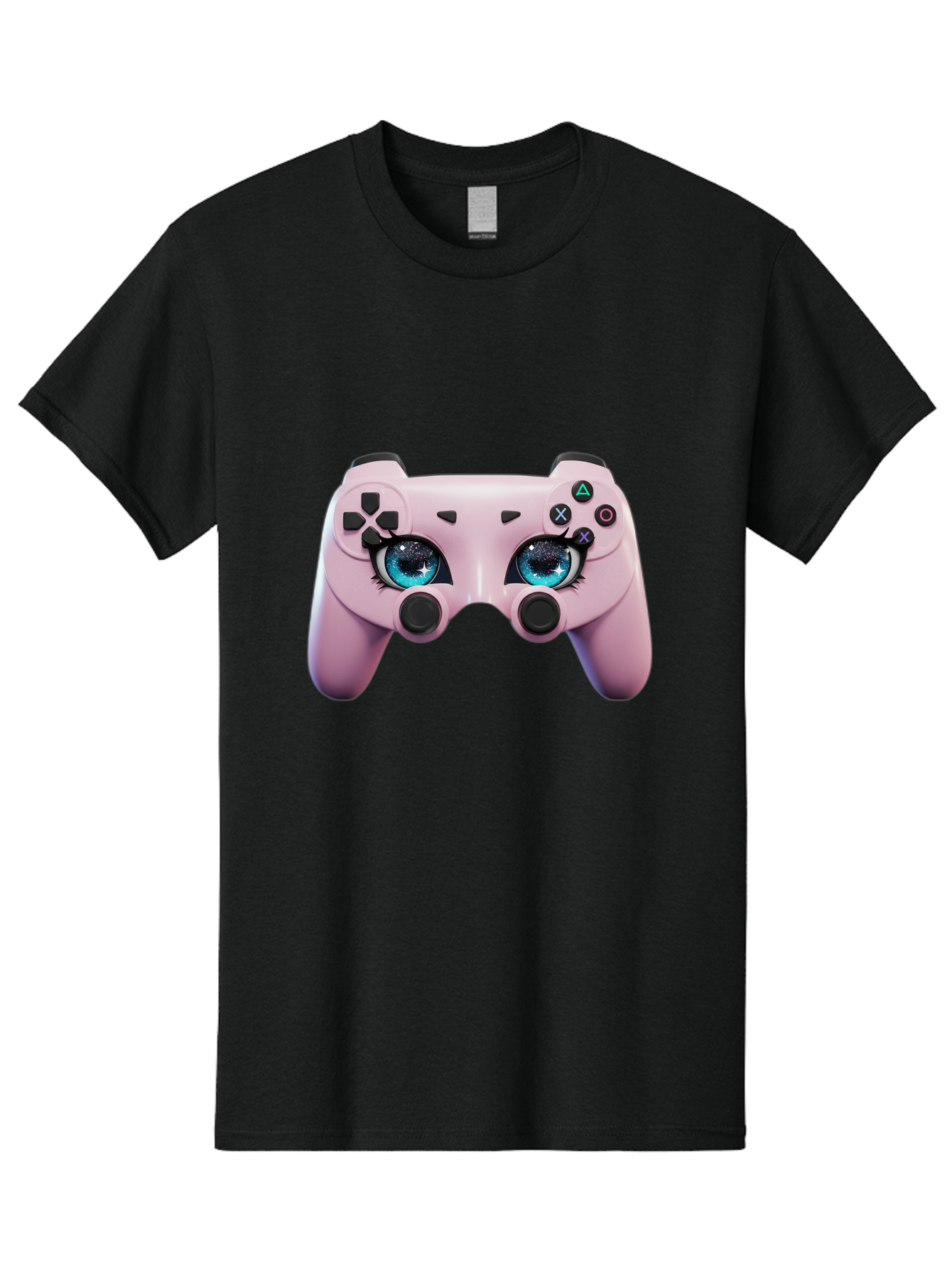 Ps4-Controller Men'S Graphic Tee, 100% Cotton, Comfortable Casual Summer Wear, Machine Washable, Pastel Pink Controller, Kawaii Gaming, Blue Eyes, Eyelashes, Ps4, Gaming, Kawaii Art, Pastel Colors, Cartoon Style, Video Game Bad455 1