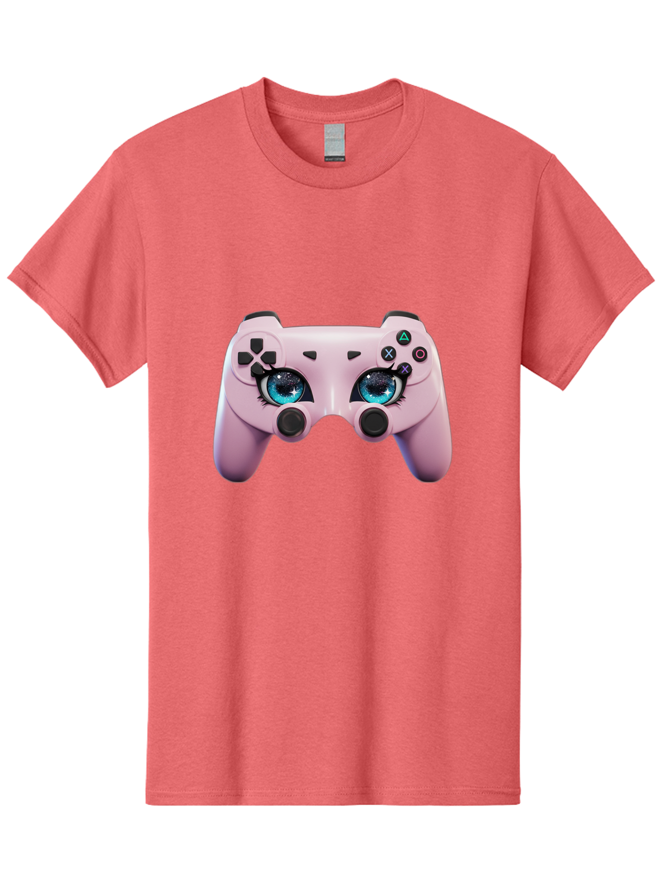 Ps4-Controller Men'S Graphic Tee, 100% Cotton, Comfortable Casual Summer Wear, Machine Washable, Pastel Pink Controller, Kawaii Gaming, Blue Eyes, Eyelashes, Ps4, Gaming, Kawaii Art, Pastel Colors, Cartoon Style, Video Game Bad455 13