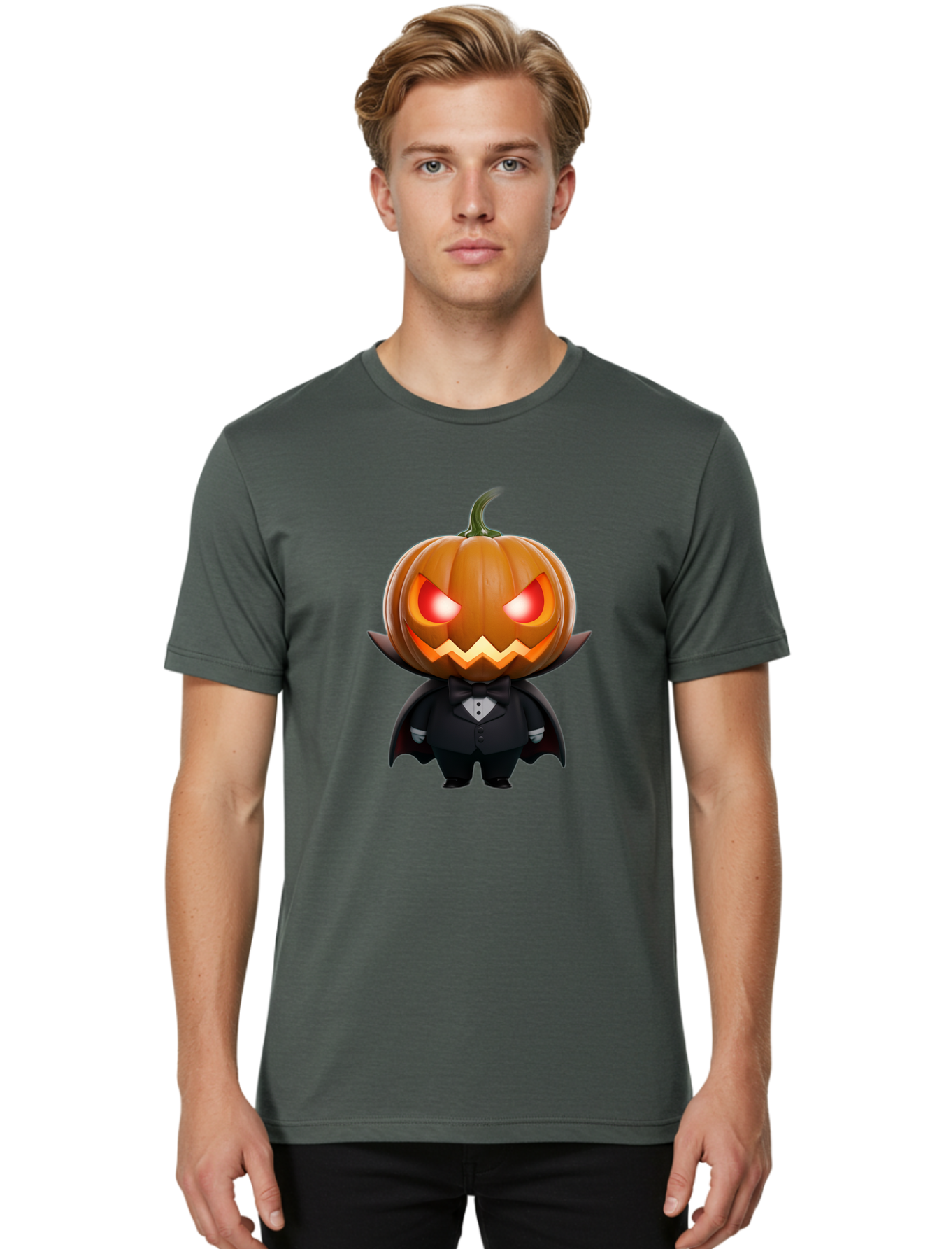Pumpkinhead-Vampire Men'S Graphic Tee, 100% Cotton, Comfortable Casual Summer Wear, Machine Washable, Jack-O-Lantern, Vampire, Halloween, Pumpkin, Cartoon Character, Tuxedo, Horror Theme, Spooky, Funny, Costume Bad457 20