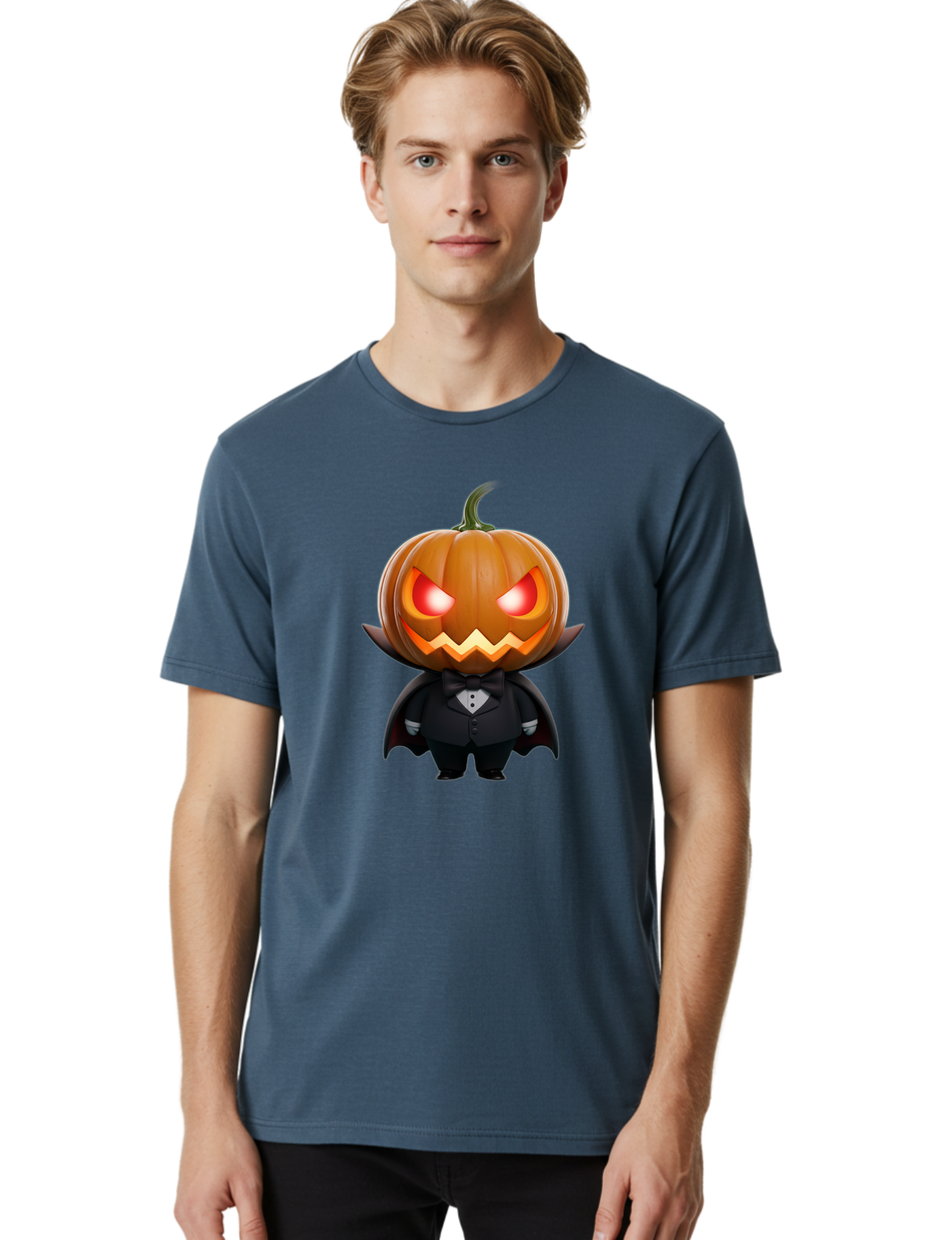 Pumpkinhead-Vampire Men'S Graphic Tee, 100% Cotton, Comfortable Casual Summer Wear, Machine Washable, Jack-O-Lantern, Vampire, Halloween, Pumpkin, Cartoon Character, Tuxedo, Horror Theme, Spooky, Funny, Costume Bad457 19