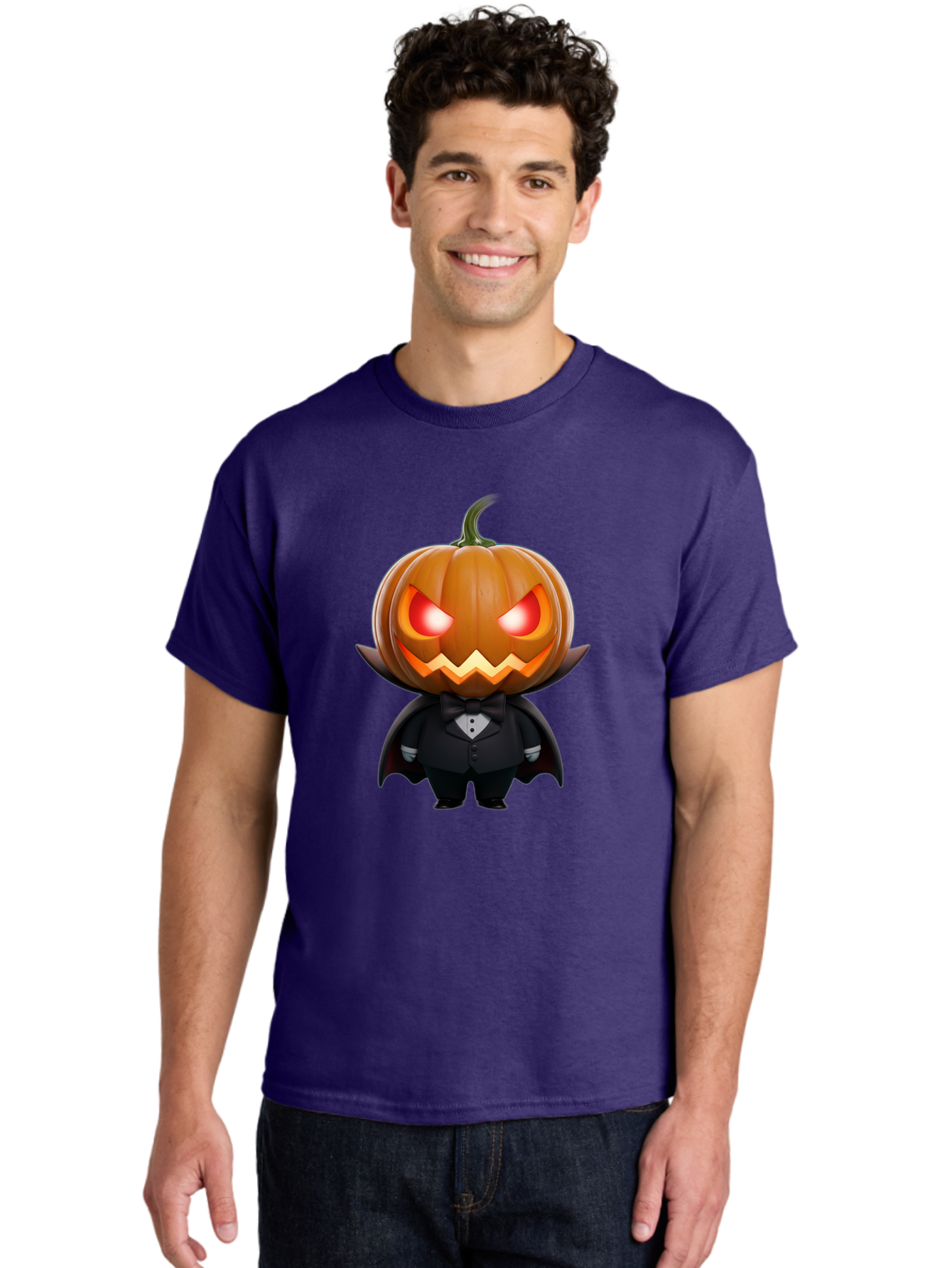 Pumpkinhead-Vampire Men'S Graphic Tee, 100% Cotton, Comfortable Casual Summer Wear, Machine Washable, Jack-O-Lantern, Vampire, Halloween, Pumpkin, Cartoon Character, Tuxedo, Horror Theme, Spooky, Funny, Costume Bad457 27