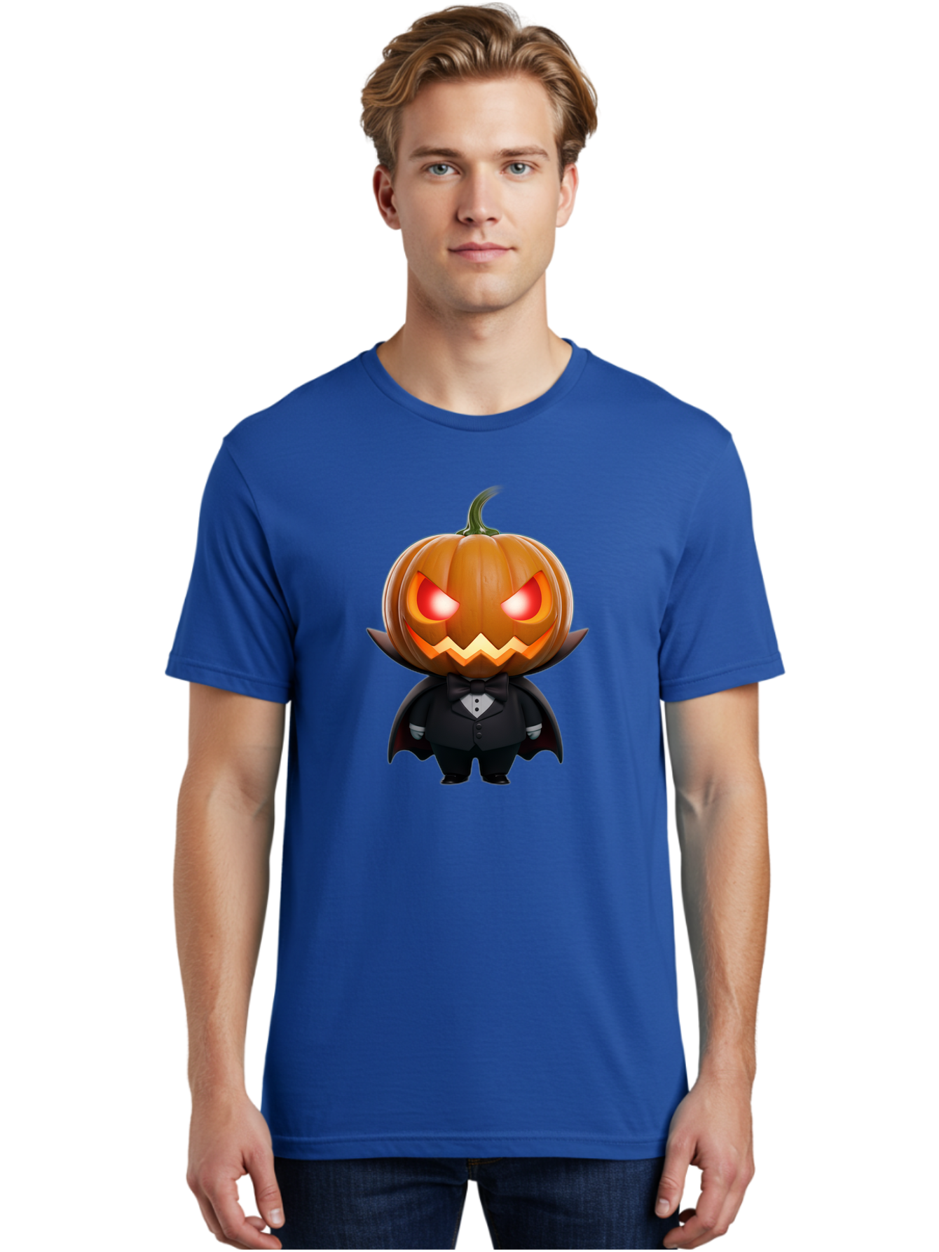 Pumpkinhead-Vampire Men'S Graphic Tee, 100% Cotton, Comfortable Casual Summer Wear, Machine Washable, Jack-O-Lantern, Vampire, Halloween, Pumpkin, Cartoon Character, Tuxedo, Horror Theme, Spooky, Funny, Costume Bad457 21
