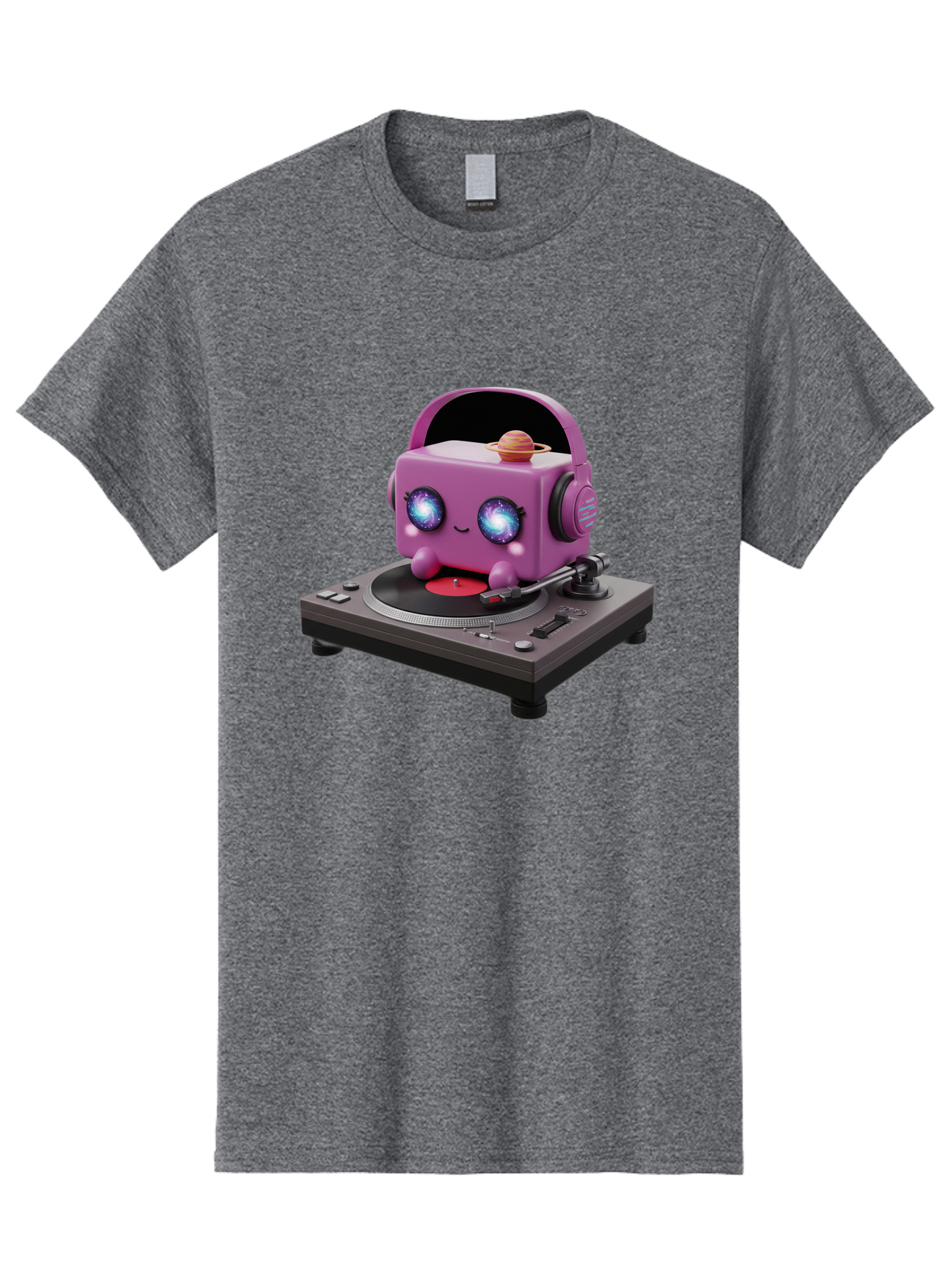 Purple-Robot Men'S Graphic Tee, 100% Cotton, Comfortable Casual Summer Wear, Machine Washable, Purple Robot, Record Player, Vinyl Records, Music Lover, Kawaii Character, Cartoon Robot, Galaxy Eyes, Planet On Head, Headphones, Music Enthusiast, Bad465 4
