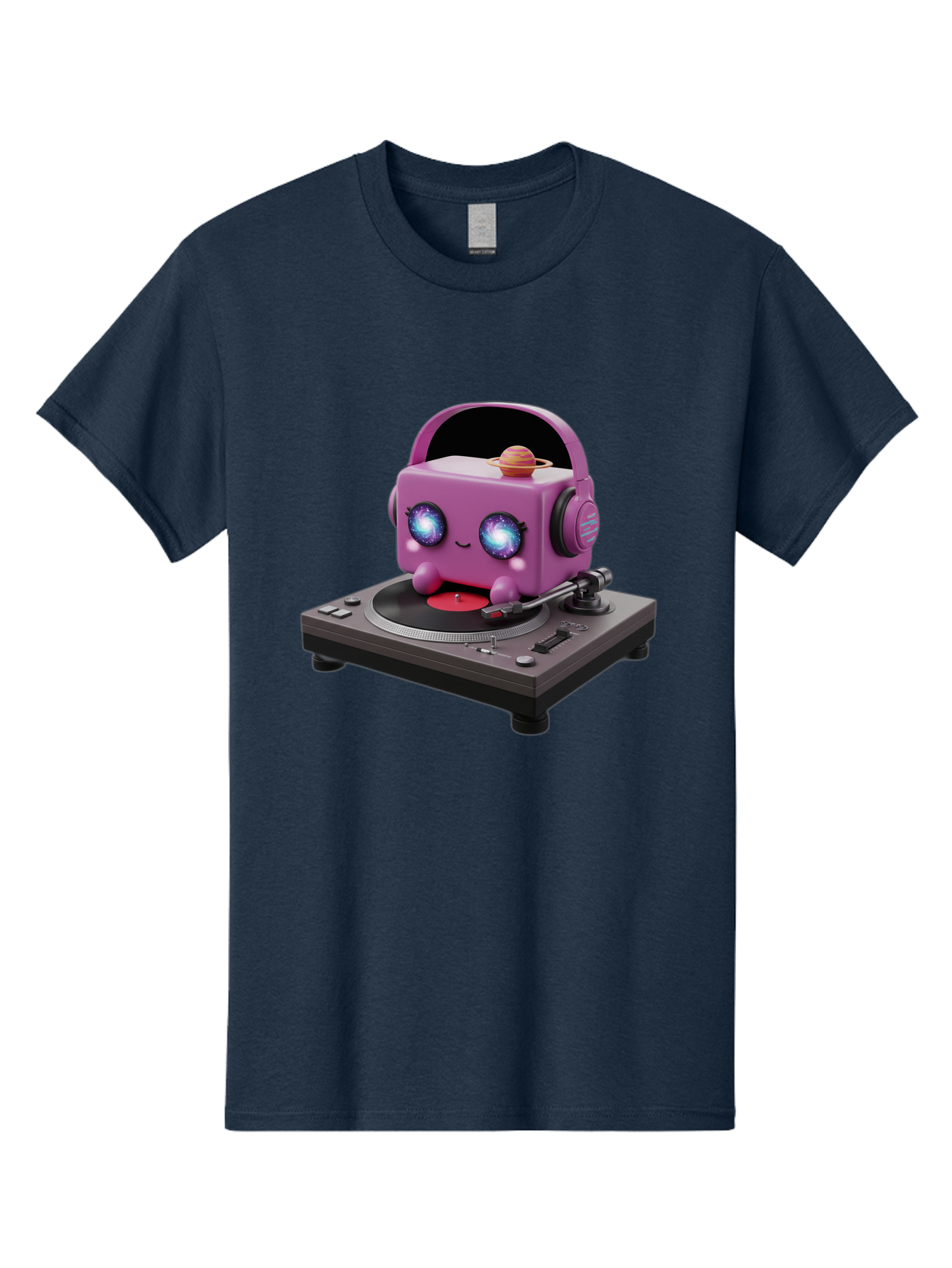 Purple-Robot Men'S Graphic Tee, 100% Cotton, Comfortable Casual Summer Wear, Machine Washable, Purple Robot, Record Player, Vinyl Records, Music Lover, Kawaii Character, Cartoon Robot, Galaxy Eyes, Planet On Head, Headphones, Music Enthusiast, Bad465 12