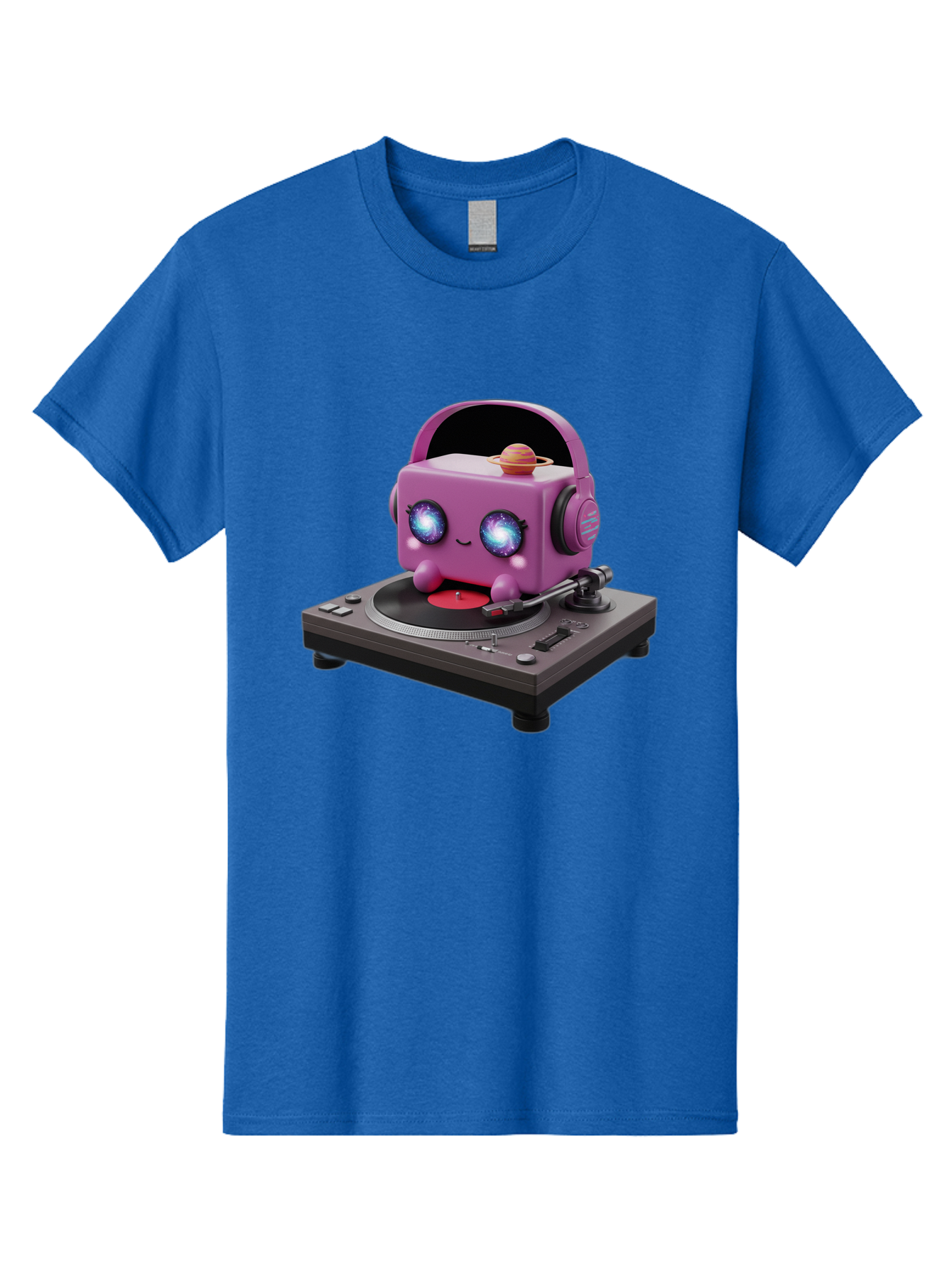 Purple-Robot Men'S Graphic Tee, 100% Cotton, Comfortable Casual Summer Wear, Machine Washable, Purple Robot, Record Player, Vinyl Records, Music Lover, Kawaii Character, Cartoon Robot, Galaxy Eyes, Planet On Head, Headphones, Music Enthusiast, Bad465 10