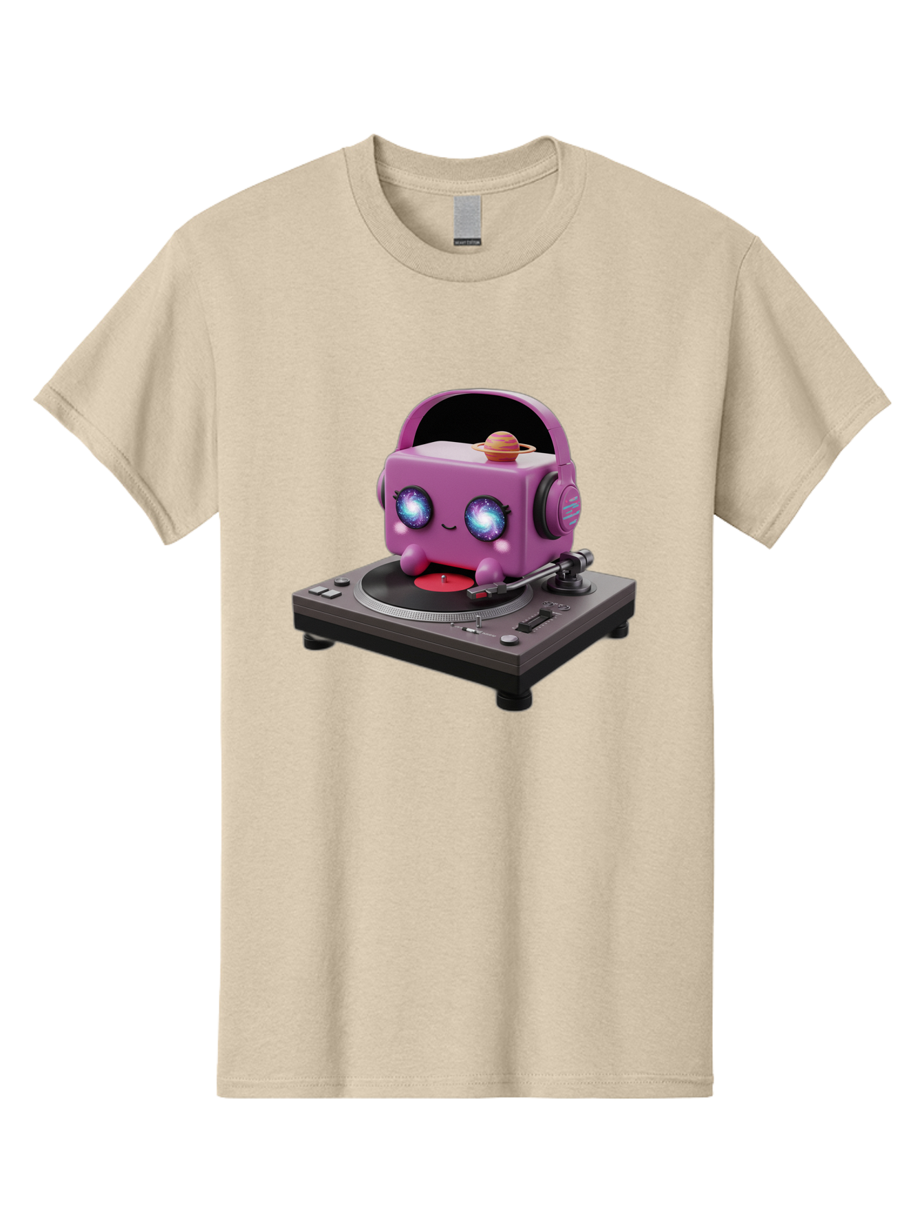 Purple-Robot Men'S Graphic Tee, 100% Cotton, Comfortable Casual Summer Wear, Machine Washable, Purple Robot, Record Player, Vinyl Records, Music Lover, Kawaii Character, Cartoon Robot, Galaxy Eyes, Planet On Head, Headphones, Music Enthusiast, Bad465 1