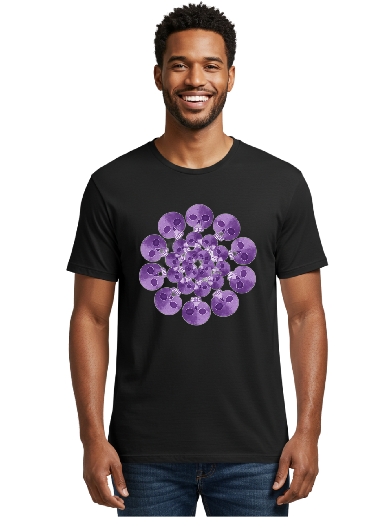 Purple-Skulls Men'S Graphic Tee, 100% Cotton, Comfortable Casual Summer Wear, Machine Washable, Cluster Of Purple Skulls, Skull Illustration, Gothic Art, Skull Design, Purple And White Colors, Skull Pattern, Dark Aesthetic, Grunge Style Bad466 29