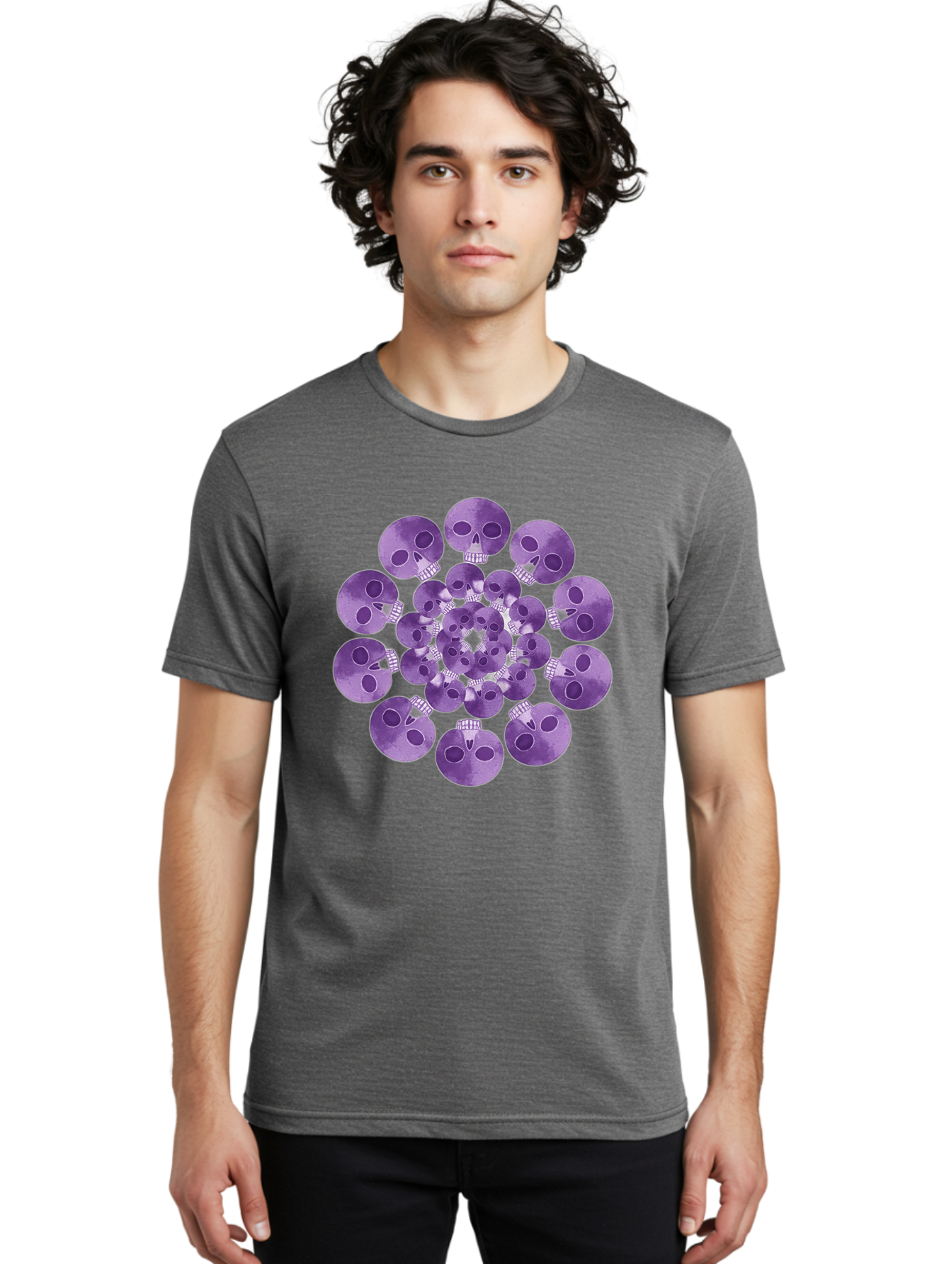Purple-Skulls Men'S Graphic Tee, 100% Cotton, Comfortable Casual Summer Wear, Machine Washable, Cluster Of Purple Skulls, Skull Illustration, Gothic Art, Skull Design, Purple And White Colors, Skull Pattern, Dark Aesthetic, Grunge Style Bad466 25