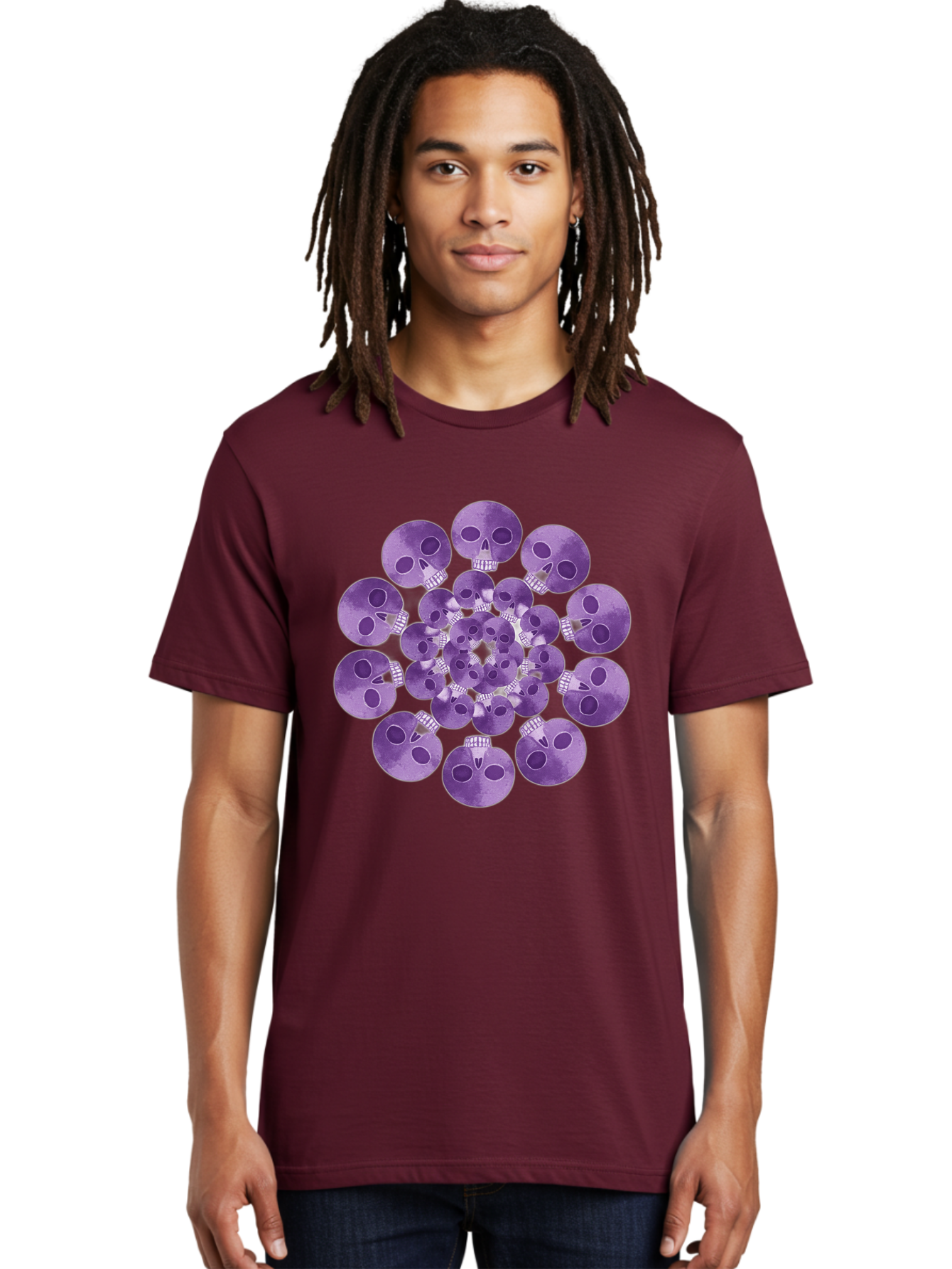 Purple-Skulls Men'S Graphic Tee, 100% Cotton, Comfortable Casual Summer Wear, Machine Washable, Cluster Of Purple Skulls, Skull Illustration, Gothic Art, Skull Design, Purple And White Colors, Skull Pattern, Dark Aesthetic, Grunge Style Bad466 16