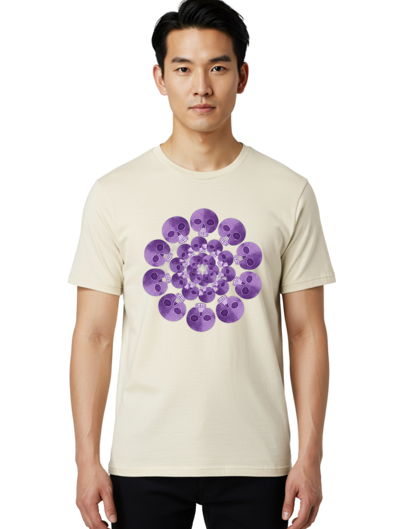 Purple-Skulls Men'S Graphic Tee, 100% Cotton, Comfortable Casual Summer Wear, Machine Washable, Cluster Of Purple Skulls, Skull Illustration, Gothic Art, Skull Design, Purple And White Colors, Skull Pattern, Dark Aesthetic, Grunge Style Bad466 26