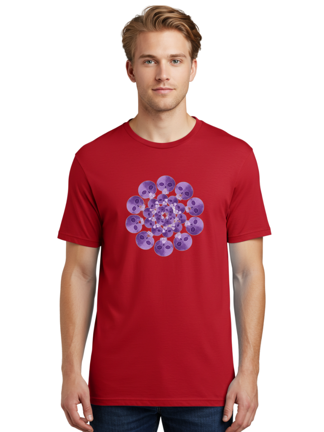 Purple-Skulls Men'S Graphic Tee, 100% Cotton, Comfortable Casual Summer Wear, Machine Washable, Cluster Of Purple Skulls, Skull Illustration, Gothic Art, Skull Design, Purple And White Colors, Skull Pattern, Dark Aesthetic, Grunge Style Bad466 20