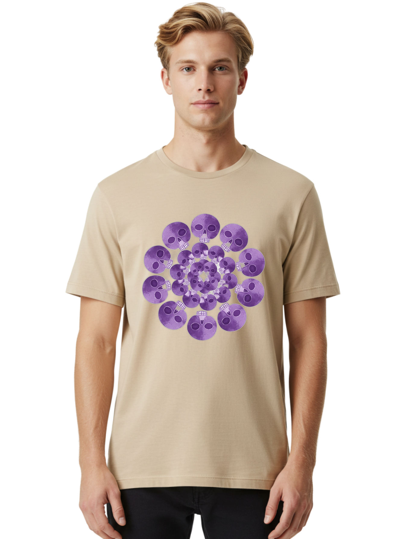 Purple-Skulls Men'S Graphic Tee, 100% Cotton, Comfortable Casual Summer Wear, Machine Washable, Cluster Of Purple Skulls, Skull Illustration, Gothic Art, Skull Design, Purple And White Colors, Skull Pattern, Dark Aesthetic, Grunge Style Bad466 23