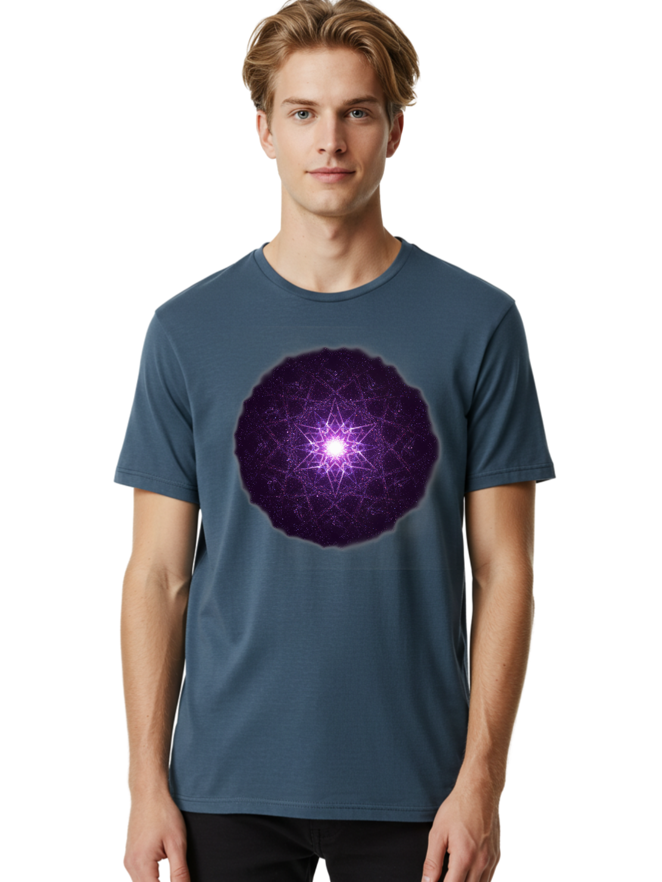 Purple-Star Men'S Graphic Tee, 100% Cotton, Comfortable Casual Summer Wear, Machine Washable, Sacred Geometry, Purple Star, Mystical Symbol, Spiritual Pattern, Geometric Shape, Celestial Body, Starburst, Mandala, Abstract Art, Cosmic Energy Bad467 26
