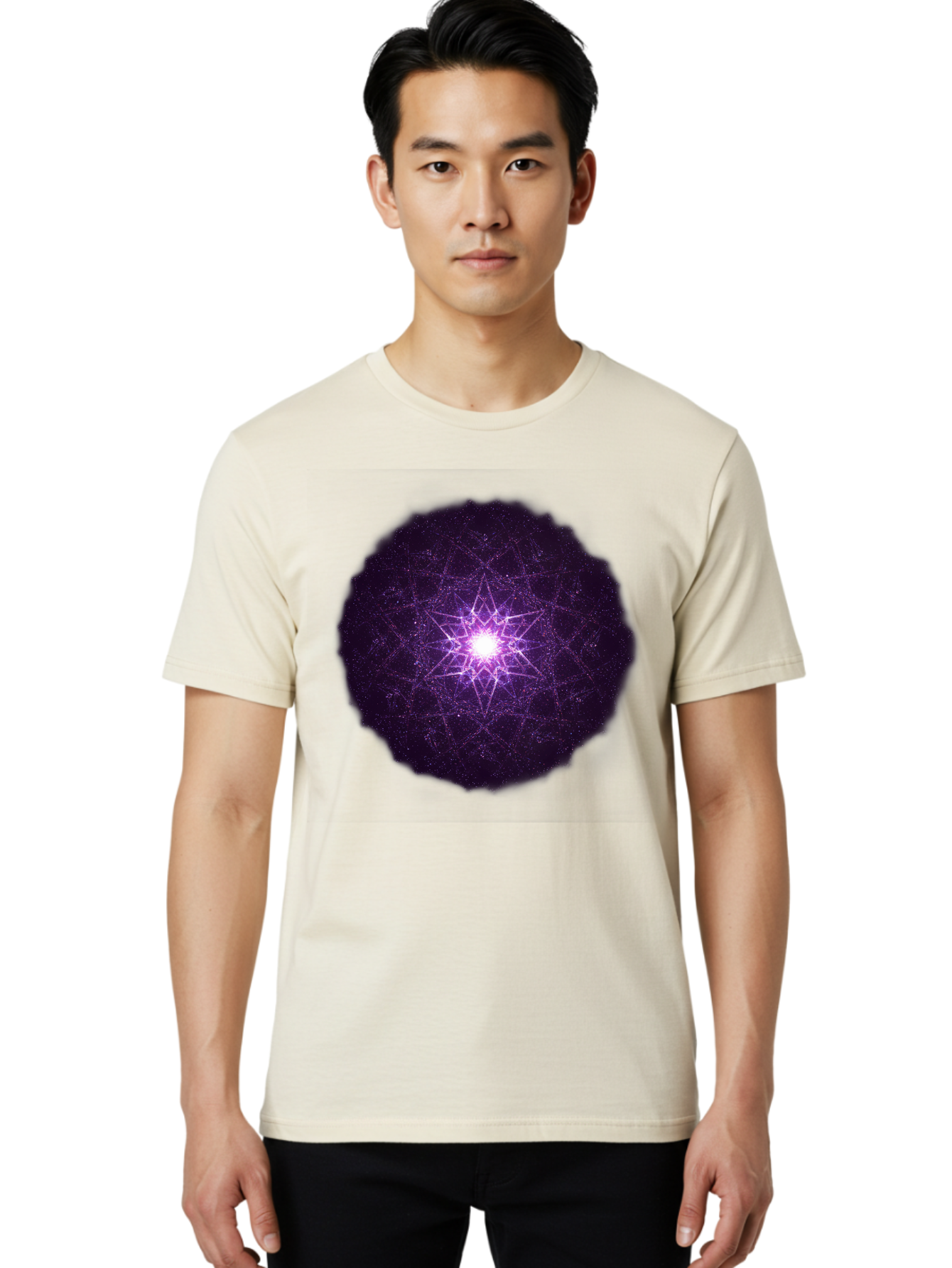 Purple-Star Men'S Graphic Tee, 100% Cotton, Comfortable Casual Summer Wear, Machine Washable, Sacred Geometry, Purple Star, Mystical Symbol, Spiritual Pattern, Geometric Shape, Celestial Body, Starburst, Mandala, Abstract Art, Cosmic Energy Bad467 25