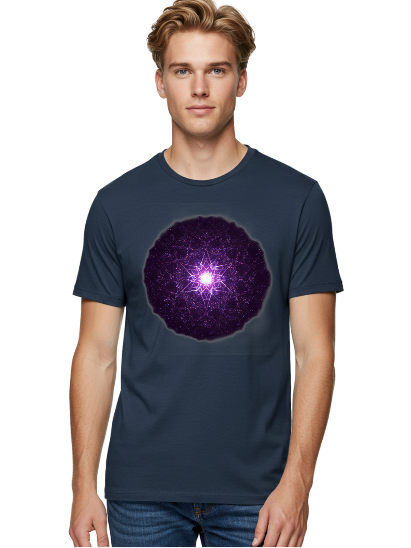 Purple-Star Men'S Graphic Tee, 100% Cotton, Comfortable Casual Summer Wear, Machine Washable, Sacred Geometry, Purple Star, Mystical Symbol, Spiritual Pattern, Geometric Shape, Celestial Body, Starburst, Mandala, Abstract Art, Cosmic Energy Bad467 21
