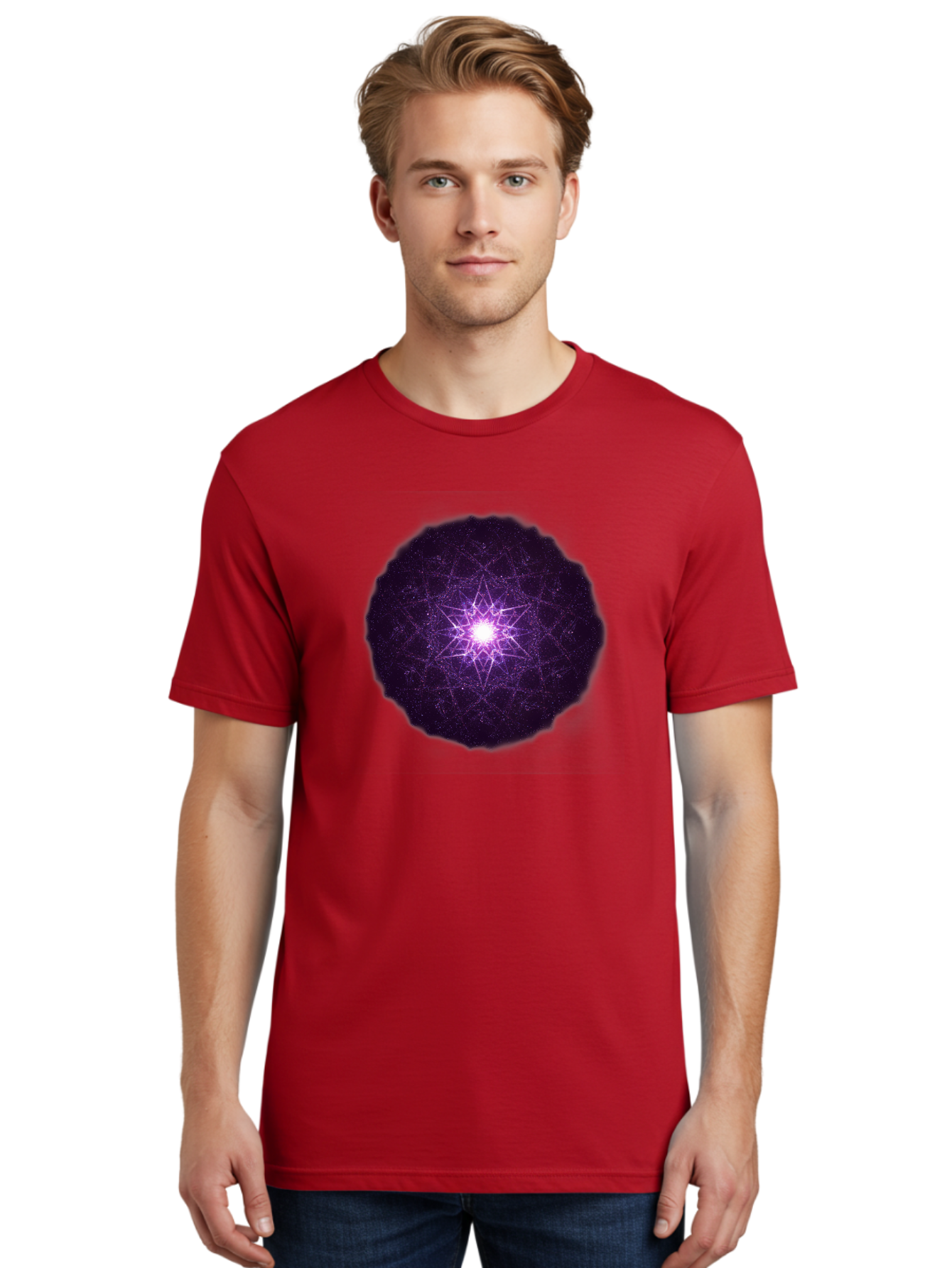 Purple-Star Men'S Graphic Tee, 100% Cotton, Comfortable Casual Summer Wear, Machine Washable, Sacred Geometry, Purple Star, Mystical Symbol, Spiritual Pattern, Geometric Shape, Celestial Body, Starburst, Mandala, Abstract Art, Cosmic Energy Bad467 16