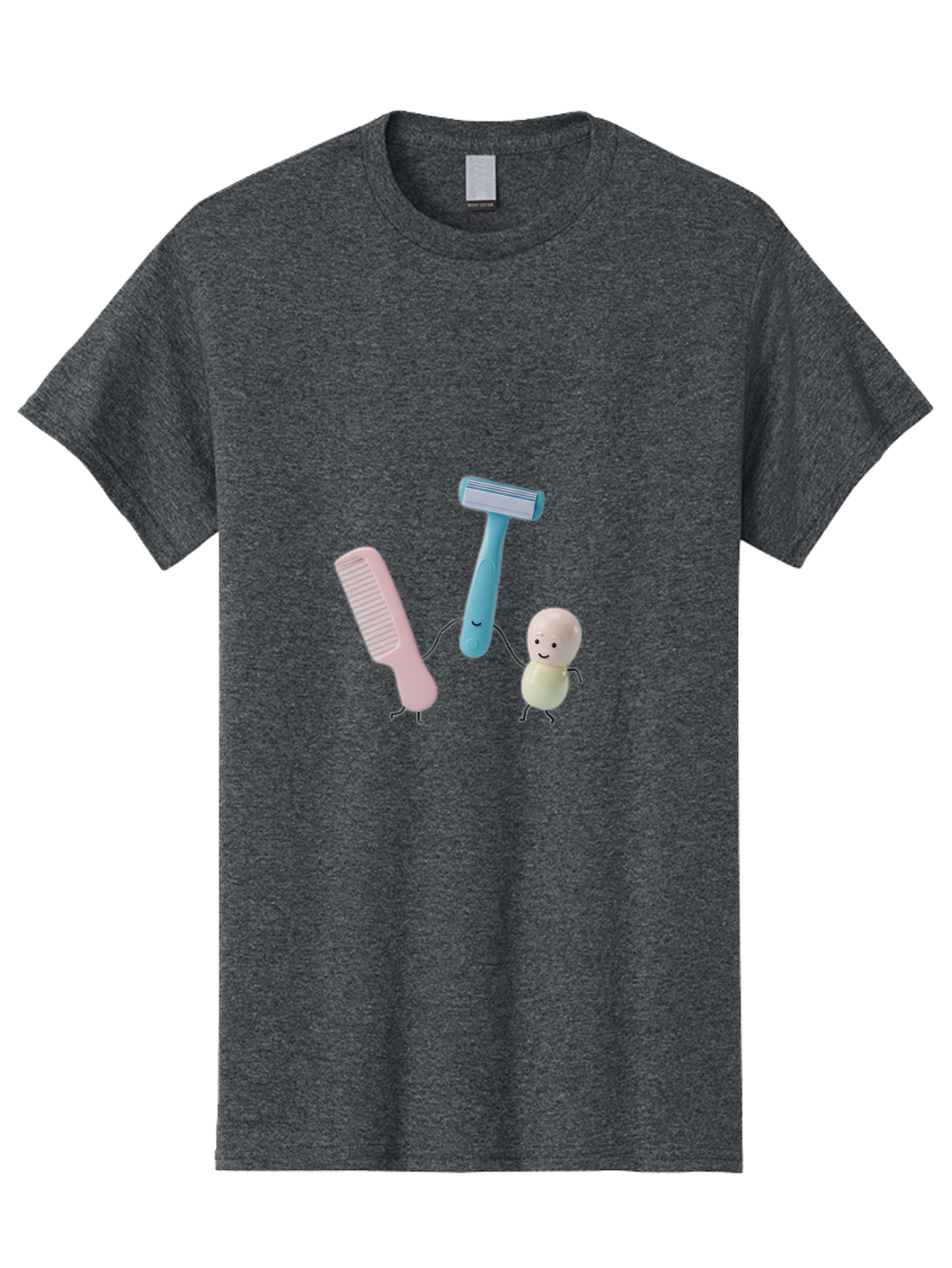 Razor-Comb-And-Egg Men'S Graphic Tee, 100% Cotton, Comfortable Casual Summer Wear, Machine Washable, Shaving, Grooming, Personal Care, Cartoon Characters, Pink Comb, Blue Razor, Smiling Egg, Cute Scene, Hygiene Products, Funny Illustration Bad476 5