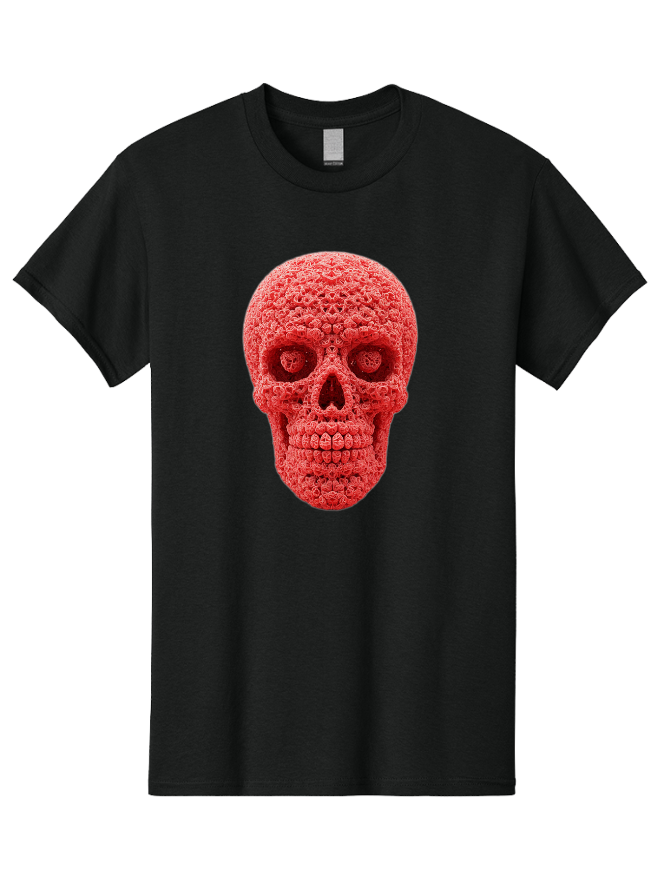 Red-Crochet-Skull Men'S Graphic Tee, 100% Cotton, Comfortable Casual Summer Wear, Machine Washable, Strawberry Skull, Red Fruit, Sugar Skull, Food Art, Creative Dessert, Skull Design, Vibrant Red Color, Unique Food Styling Bad484 3