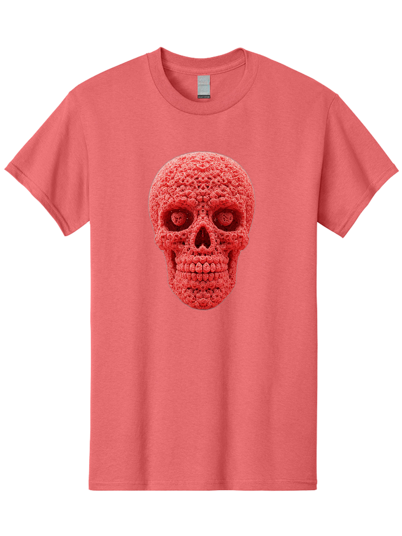 Red-Crochet-Skull Men'S Graphic Tee, 100% Cotton, Comfortable Casual Summer Wear, Machine Washable, Strawberry Skull, Red Fruit, Sugar Skull, Food Art, Creative Dessert, Skull Design, Vibrant Red Color, Unique Food Styling Bad484 13