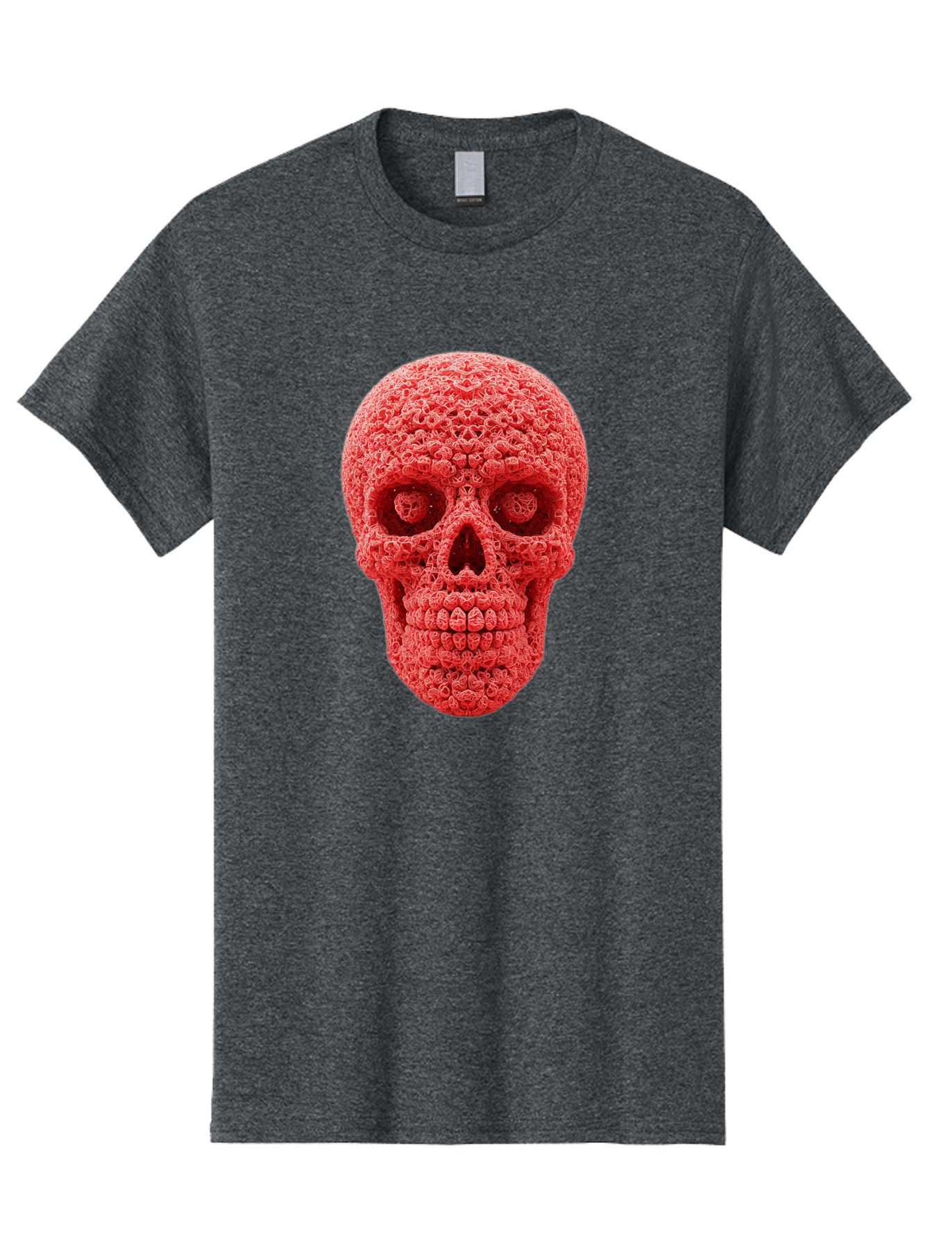 Red-Crochet-Skull Men'S Graphic Tee, 100% Cotton, Comfortable Casual Summer Wear, Machine Washable, Strawberry Skull, Red Fruit, Sugar Skull, Food Art, Creative Dessert, Skull Design, Vibrant Red Color, Unique Food Styling Bad484 5