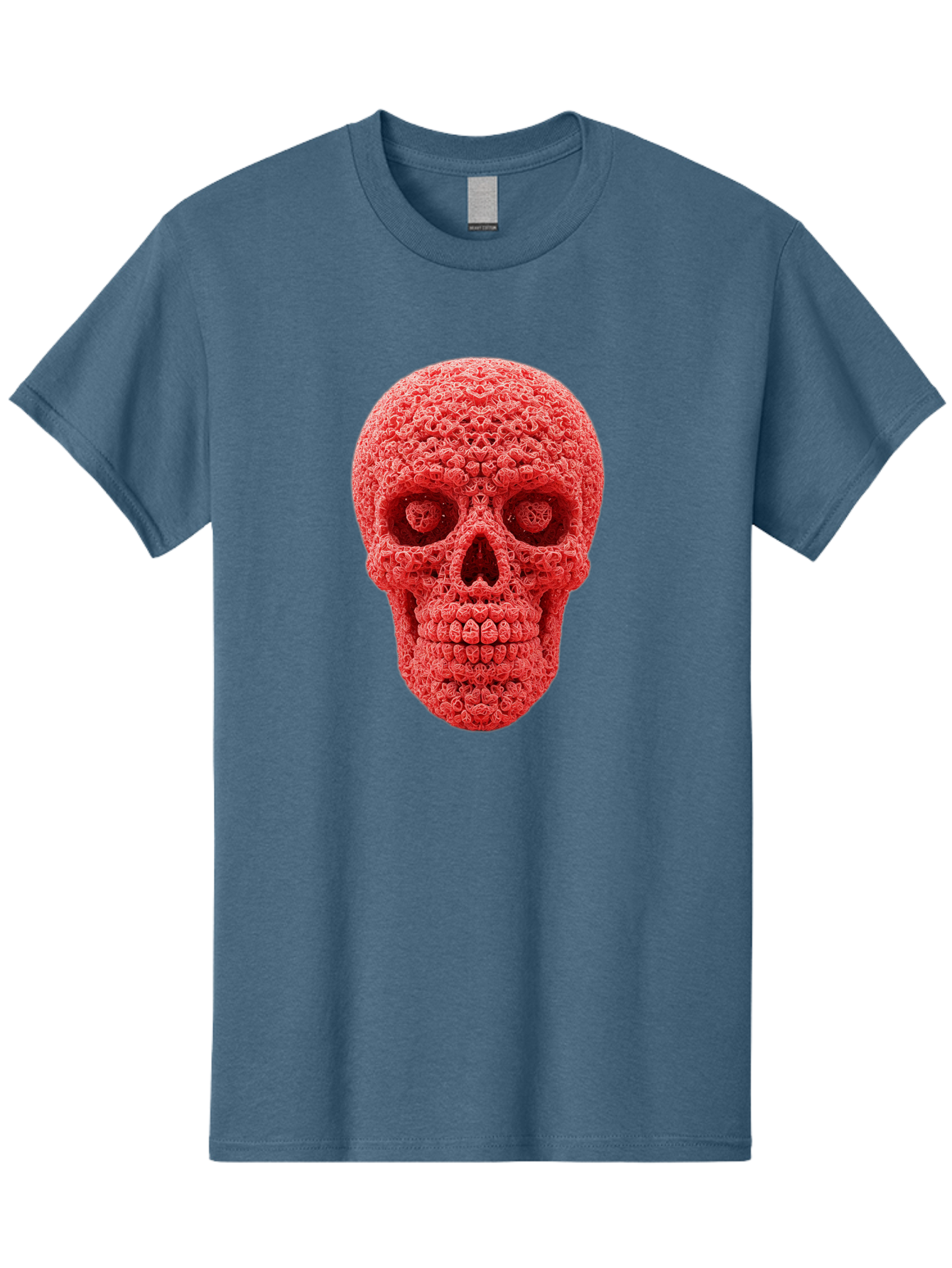 Red-Crochet-Skull Men'S Graphic Tee, 100% Cotton, Comfortable Casual Summer Wear, Machine Washable, Strawberry Skull, Red Fruit, Sugar Skull, Food Art, Creative Dessert, Skull Design, Vibrant Red Color, Unique Food Styling Bad484 9