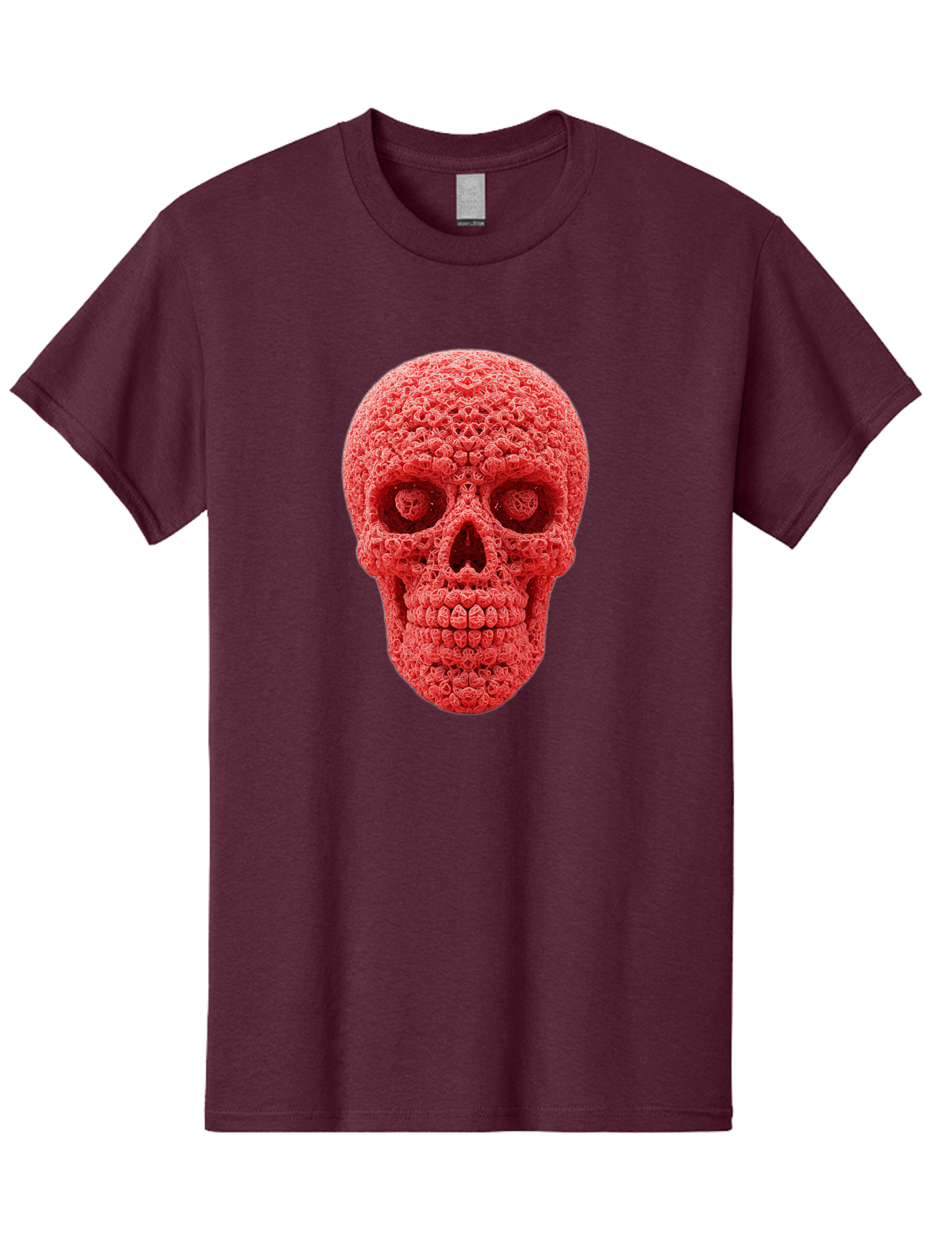Red-Crochet-Skull Men'S Graphic Tee, 100% Cotton, Comfortable Casual Summer Wear, Machine Washable, Strawberry Skull, Red Fruit, Sugar Skull, Food Art, Creative Dessert, Skull Design, Vibrant Red Color, Unique Food Styling Bad484 14