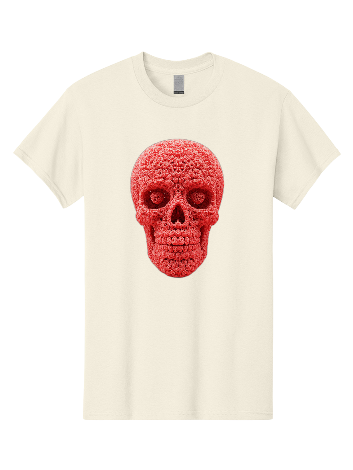 Red-Crochet-Skull Men'S Graphic Tee, 100% Cotton, Comfortable Casual Summer Wear, Machine Washable, Strawberry Skull, Red Fruit, Sugar Skull, Food Art, Creative Dessert, Skull Design, Vibrant Red Color, Unique Food Styling Bad484 15