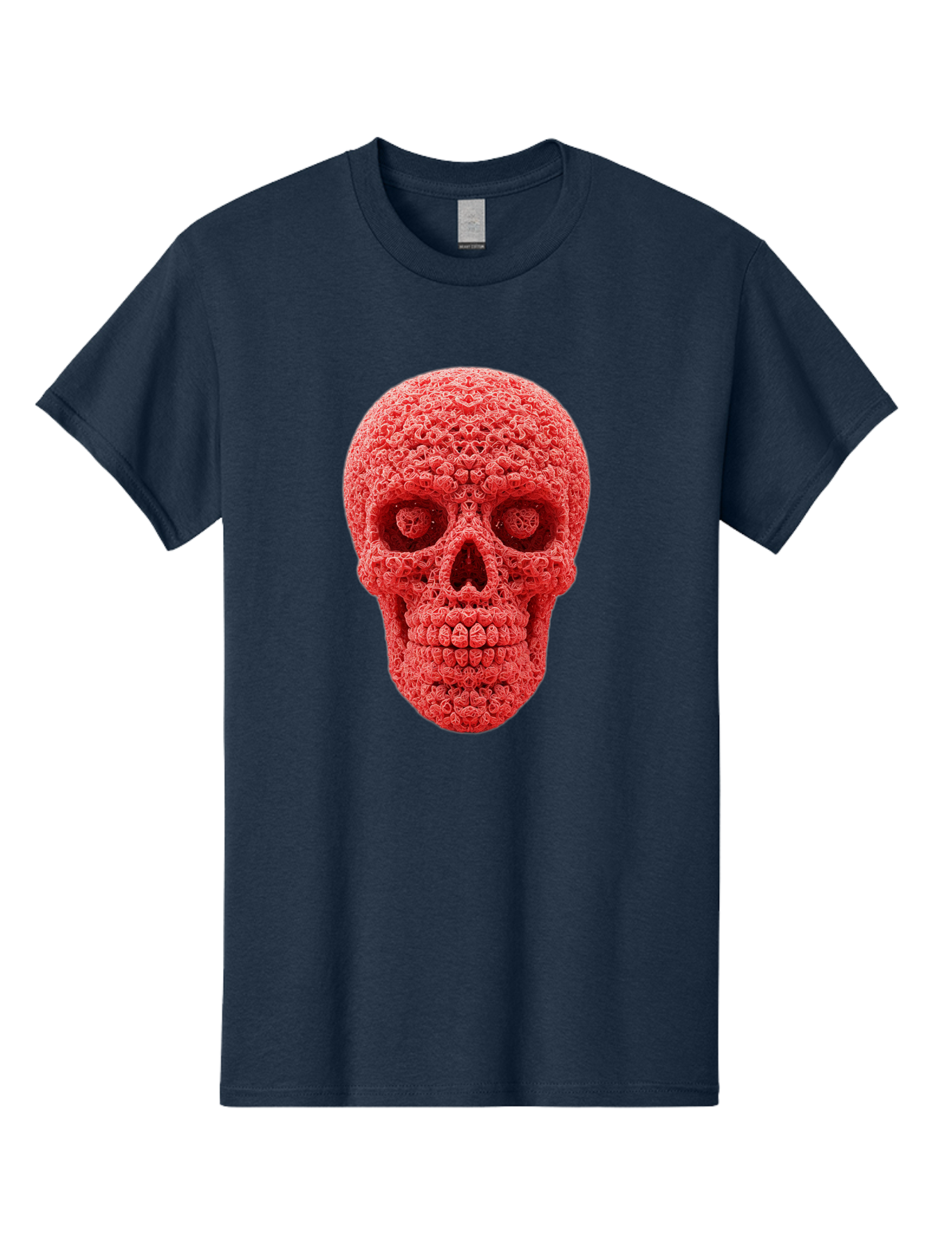 Red-Crochet-Skull Men'S Graphic Tee, 100% Cotton, Comfortable Casual Summer Wear, Machine Washable, Strawberry Skull, Red Fruit, Sugar Skull, Food Art, Creative Dessert, Skull Design, Vibrant Red Color, Unique Food Styling Bad484 6