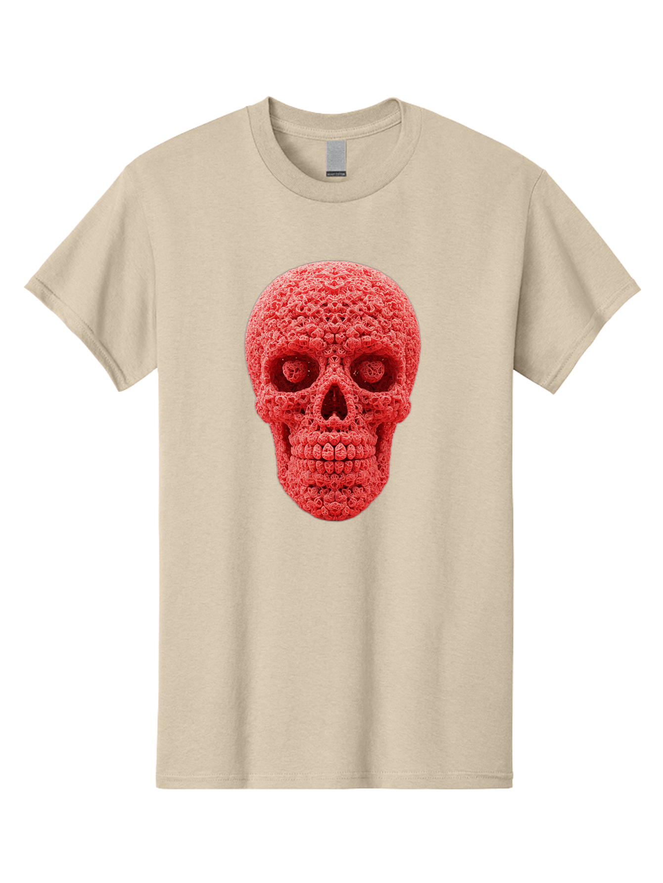 Red-Crochet-Skull Men'S Graphic Tee, 100% Cotton, Comfortable Casual Summer Wear, Machine Washable, Strawberry Skull, Red Fruit, Sugar Skull, Food Art, Creative Dessert, Skull Design, Vibrant Red Color, Unique Food Styling Bad484 7