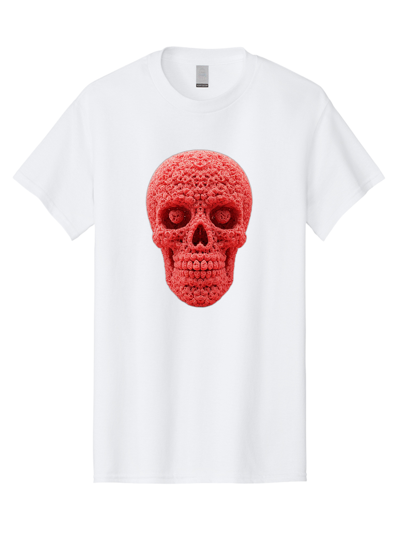 Red-Crochet-Skull Men'S Graphic Tee, 100% Cotton, Comfortable Casual Summer Wear, Machine Washable, Strawberry Skull, Red Fruit, Sugar Skull, Food Art, Creative Dessert, Skull Design, Vibrant Red Color, Unique Food Styling Bad484 12