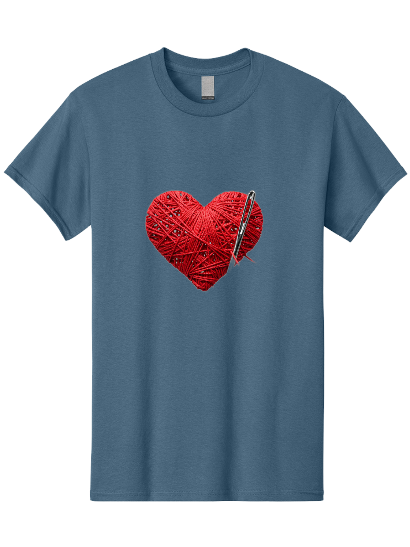 Red-Yarn-Heart Men'S Graphic Tee, 100% Cotton, Comfortable Casual Summer Wear, Machine Washable, Heart Made Of Red Yarn, Knitting Needle, Creative Craft, Handmade Love, Diy Project, Cozy Atmosphere, Knitting Hobby Bad488 2