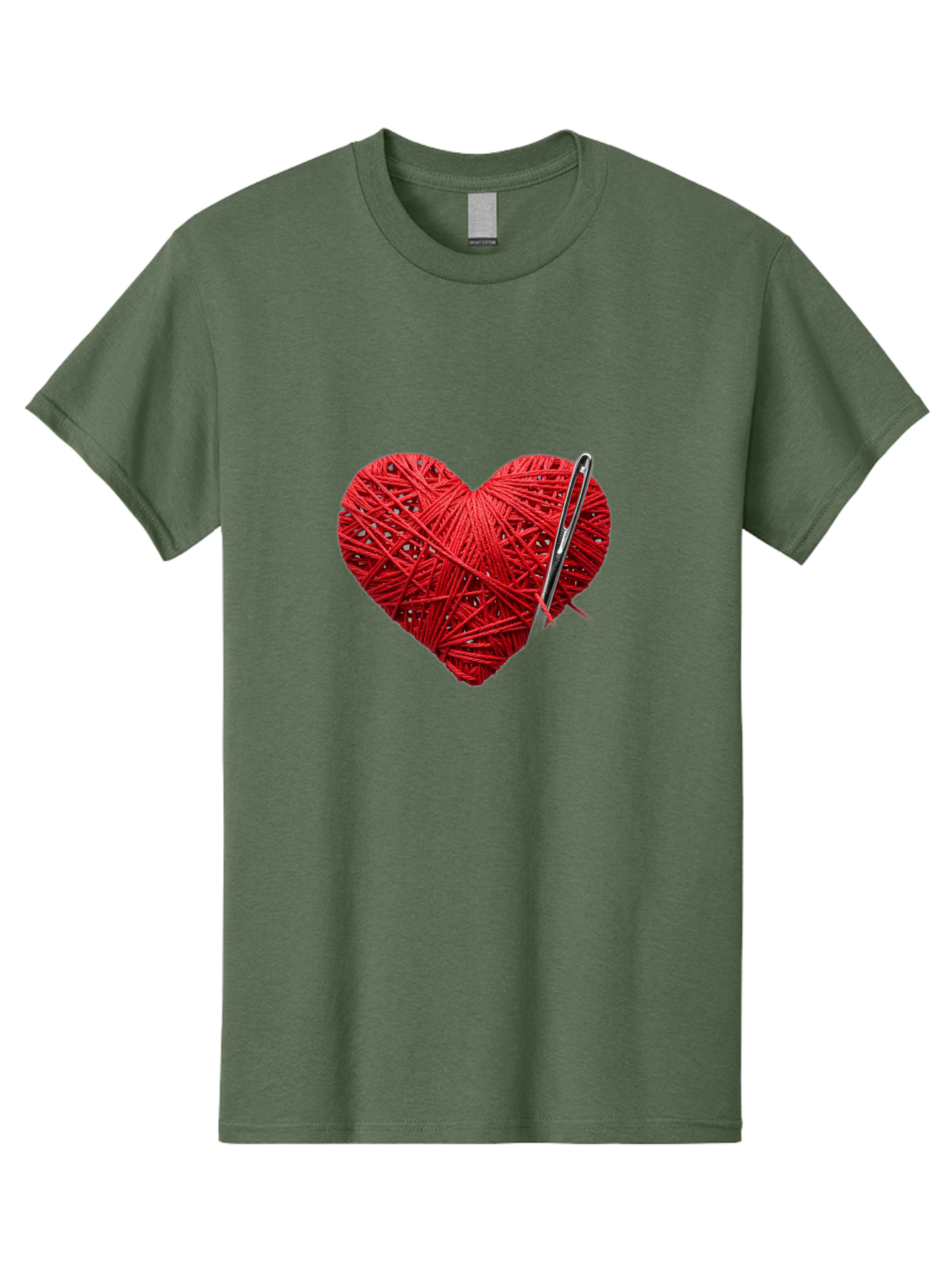 Red-Yarn-Heart Men'S Graphic Tee, 100% Cotton, Comfortable Casual Summer Wear, Machine Washable, Heart Made Of Red Yarn, Knitting Needle, Creative Craft, Handmade Love, Diy Project, Cozy Atmosphere, Knitting Hobby Bad488 1