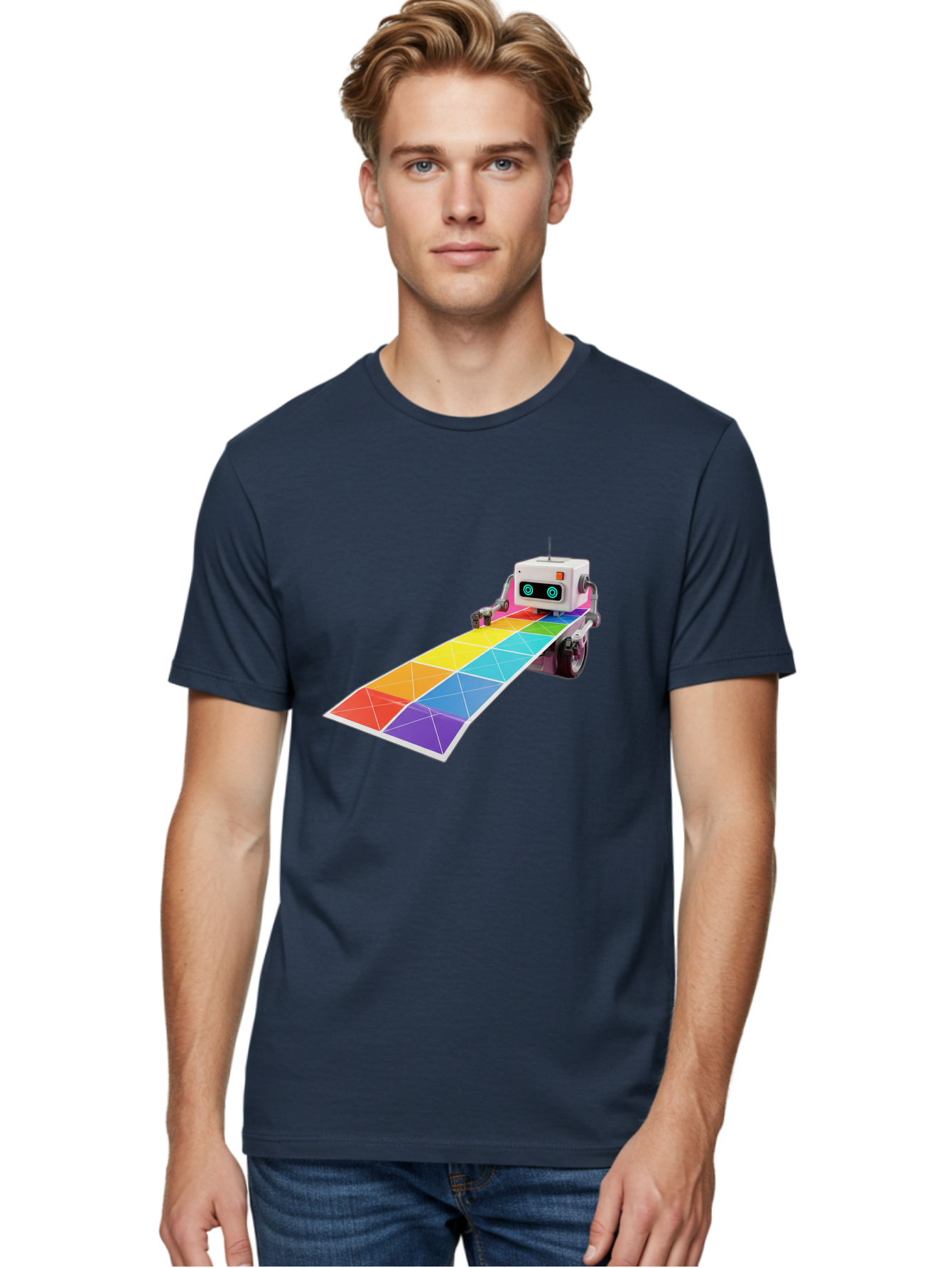 Robot-Dj-Booth Men'S Graphic Tee, 100% Cotton, Comfortable Casual Summer Wear, Machine Washable, Robot Dj, Colorful Turntable, Rainbow-Colored Dj Deck, Music Production, Electronic Dance Music, Futuristic Technology, Dance Floor Vibes, Bad494 27