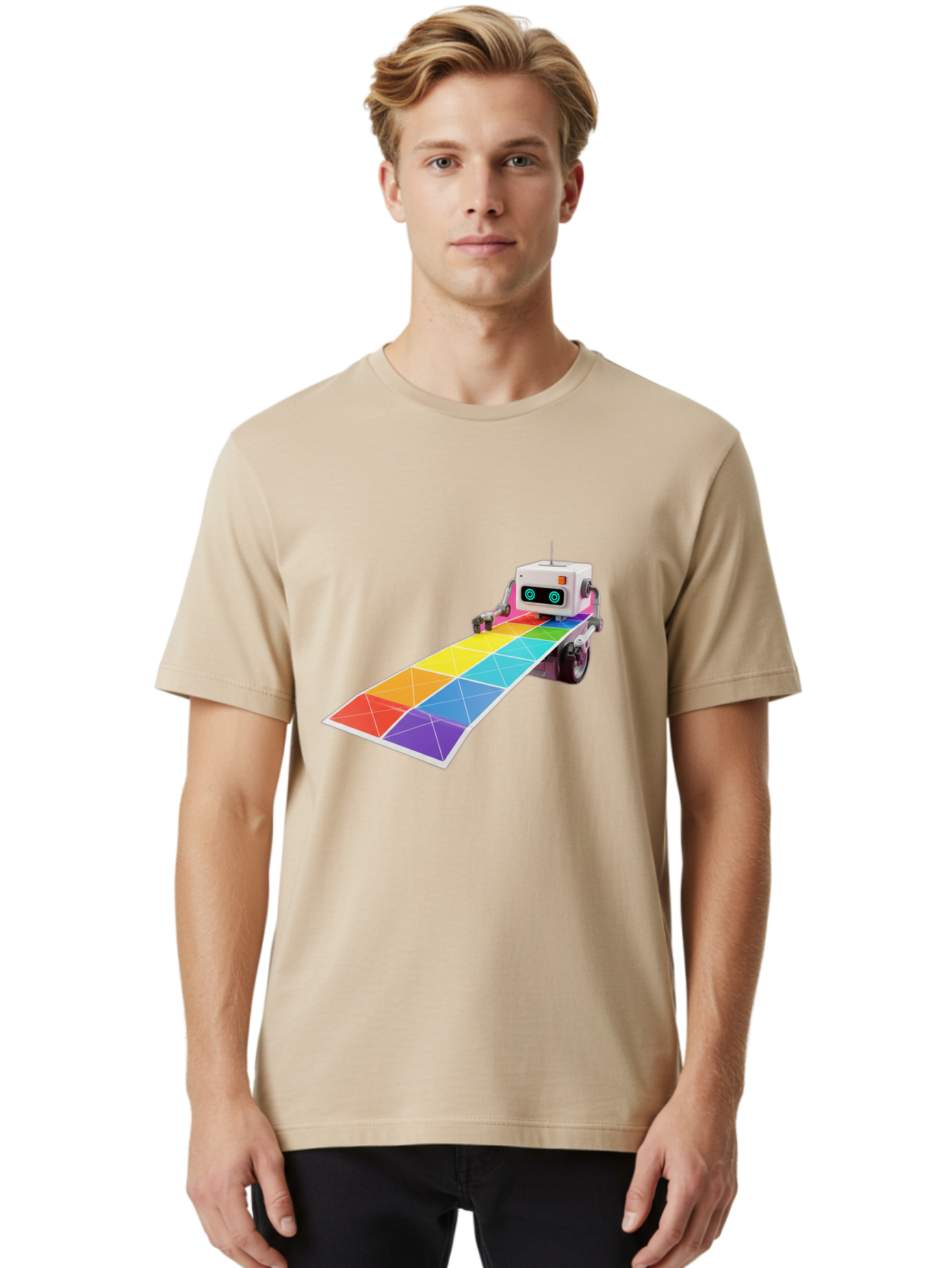 Robot-Dj-Booth Men'S Graphic Tee, 100% Cotton, Comfortable Casual Summer Wear, Machine Washable, Robot Dj, Colorful Turntable, Rainbow-Colored Dj Deck, Music Production, Electronic Dance Music, Futuristic Technology, Dance Floor Vibes, Bad494 29