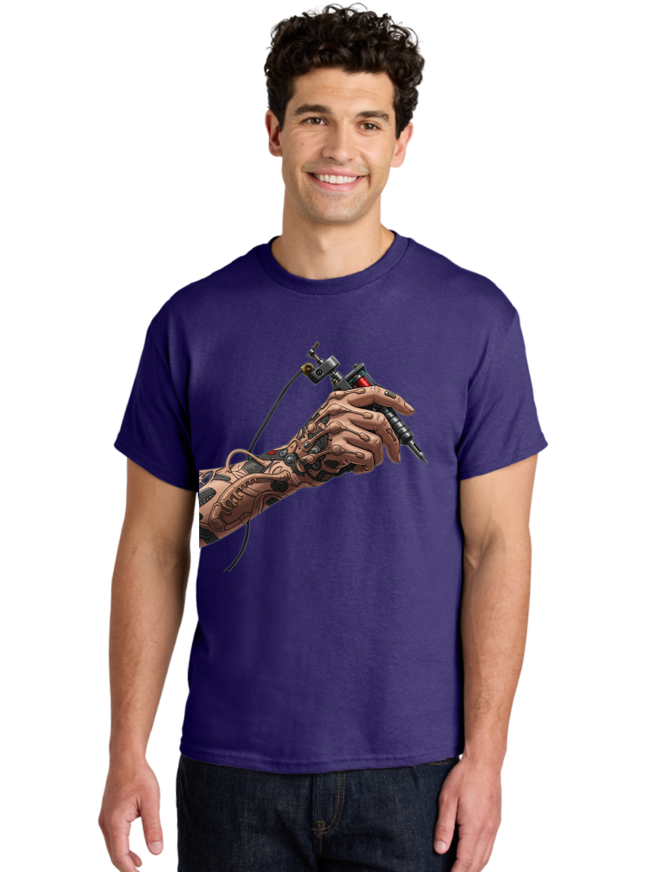Robot-Hand-Tattoo-Machine Men'S Graphic Tee, 100% Cotton, Comfortable Casual Summer Wear, Machine Washable, Robotic Hand, Tattoo Machine, Mechanical Arm, Futuristic Art, Tattoo Artist, Robotic Precision, Mechanical Limb, Tattoo Design Bad495 26