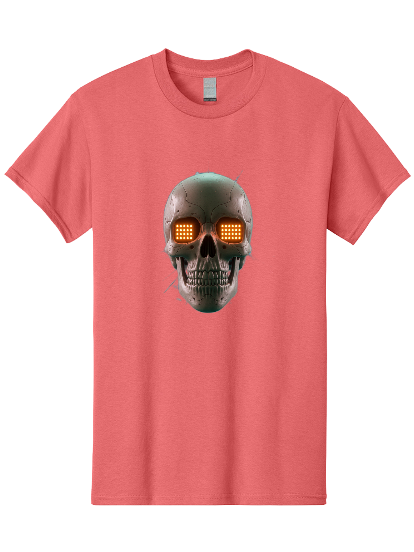 Robot-Skull Men'S Graphic Tee, 100% Cotton, Comfortable Casual Summer Wear, Machine Washable, Cyborg Skull, Robotic Eyes, Futuristic Technology, Sci-Fi Art, Glowing Orange Eyes, Skull Design, Dark Futuristic, Cybernetic Enhancements, Bad496 13