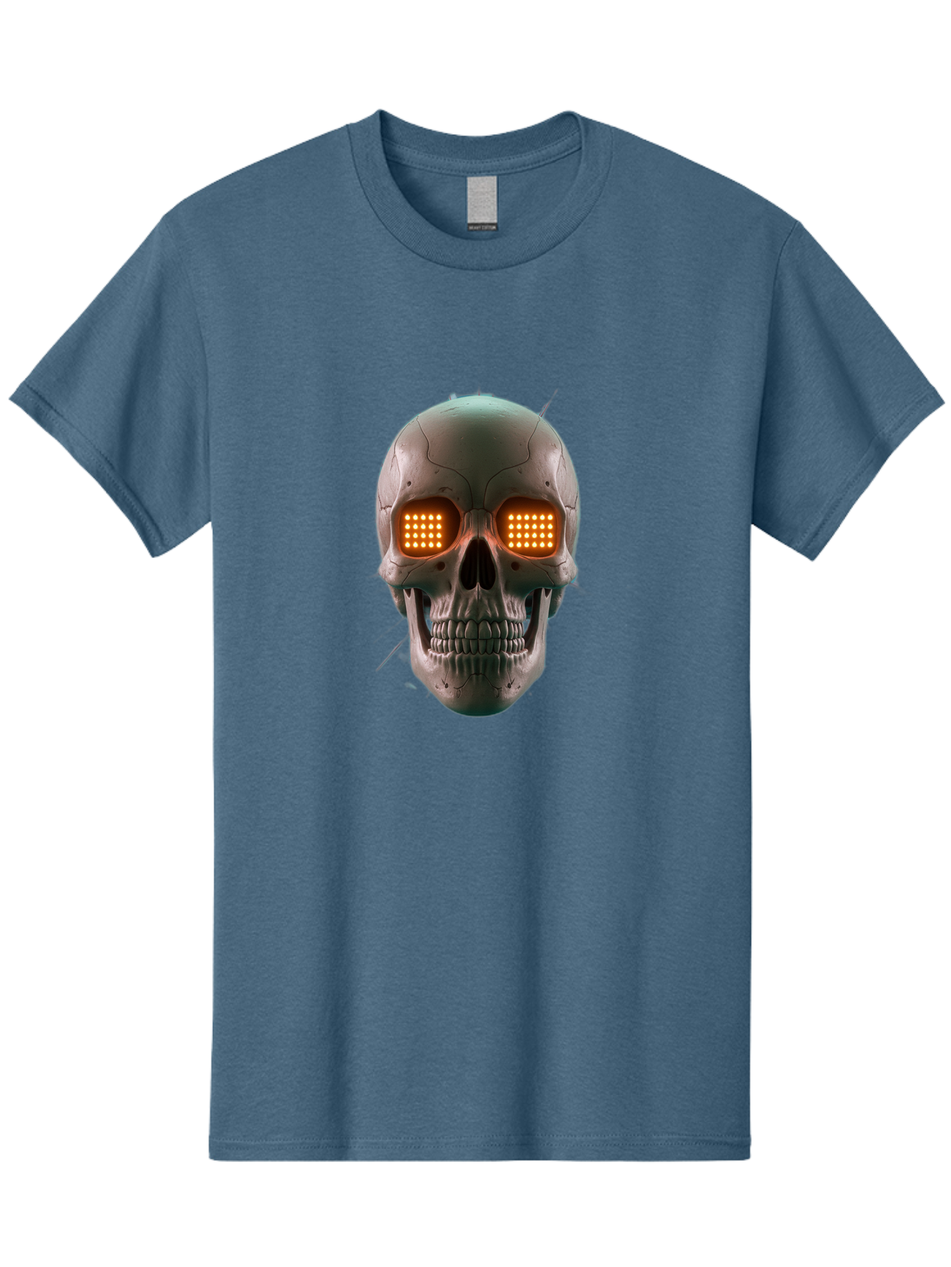 Robot-Skull Men'S Graphic Tee, 100% Cotton, Comfortable Casual Summer Wear, Machine Washable, Cyborg Skull, Robotic Eyes, Futuristic Technology, Sci-Fi Art, Glowing Orange Eyes, Skull Design, Dark Futuristic, Cybernetic Enhancements, Bad496 2