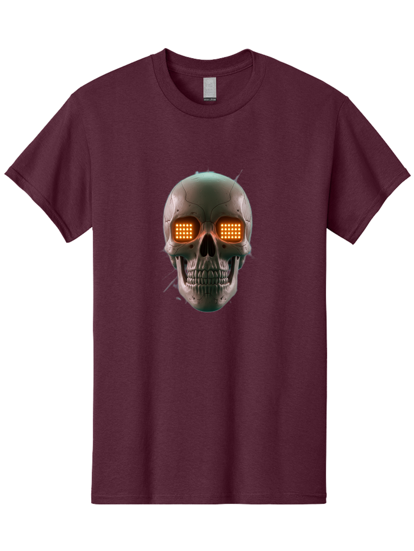 Robot-Skull Men'S Graphic Tee, 100% Cotton, Comfortable Casual Summer Wear, Machine Washable, Cyborg Skull, Robotic Eyes, Futuristic Technology, Sci-Fi Art, Glowing Orange Eyes, Skull Design, Dark Futuristic, Cybernetic Enhancements, Bad496 1
