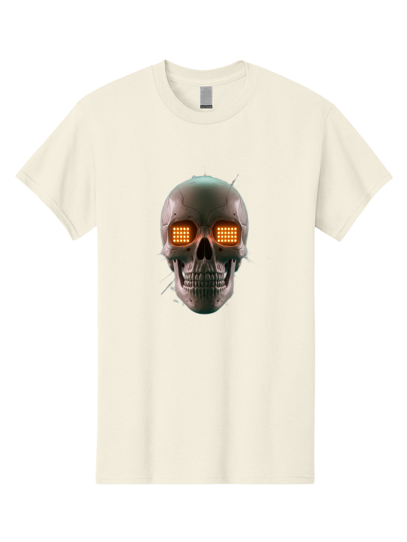 Robot-Skull Men'S Graphic Tee, 100% Cotton, Comfortable Casual Summer Wear, Machine Washable, Cyborg Skull, Robotic Eyes, Futuristic Technology, Sci-Fi Art, Glowing Orange Eyes, Skull Design, Dark Futuristic, Cybernetic Enhancements, Bad496 11