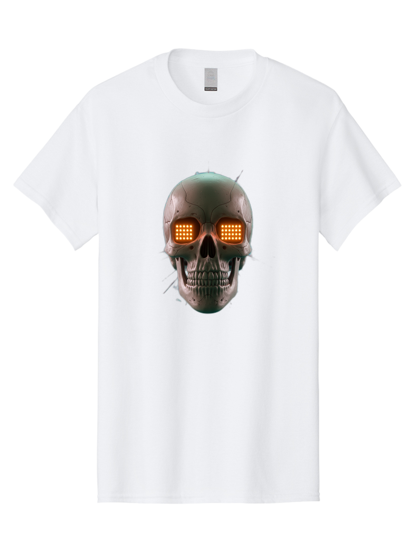 Robot-Skull Men'S Graphic Tee, 100% Cotton, Comfortable Casual Summer Wear, Machine Washable, Cyborg Skull, Robotic Eyes, Futuristic Technology, Sci-Fi Art, Glowing Orange Eyes, Skull Design, Dark Futuristic, Cybernetic Enhancements, Bad496 3