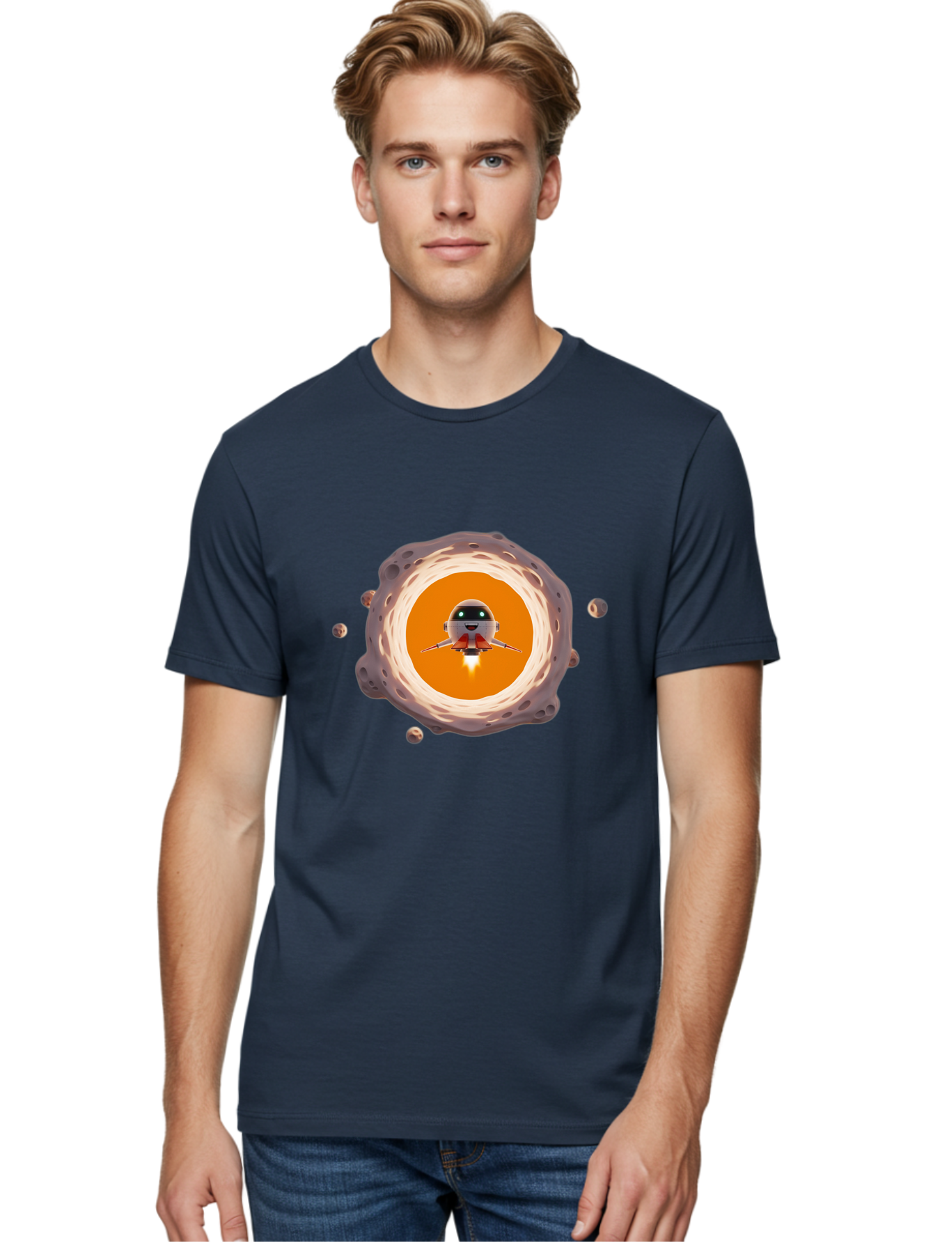 Robot-Spaceship Men'S Graphic Tee, 100% Cotton, Comfortable Casual Summer Wear, Machine Washable, Robot Spaceship Emerging From Crater, Asteroid Field, Robotic Exploration, Space Travel, Futuristic Technology, Sci-Fi Adventure, Cartoon Style Bad497 19