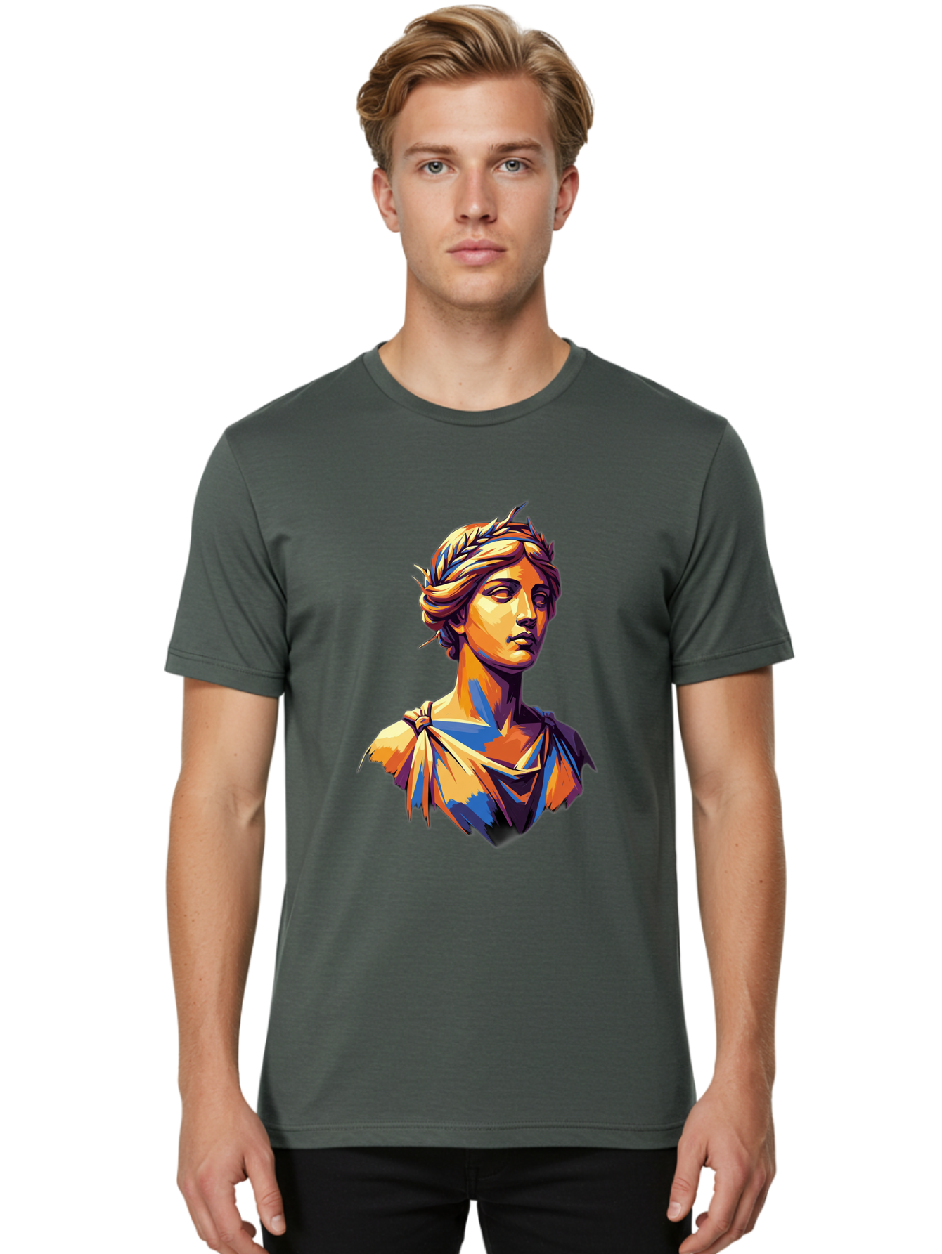 Roman-Bust Men'S Graphic Tee, 100% Cotton, Comfortable Casual Summer Wear, Machine Washable, Classical Statue, Ancient Greek, Laurel Wreath, Marble Bust, Historical Figure, Mythological Character, Artistic Sculpture, Cultural Heritage, Bad500 27
