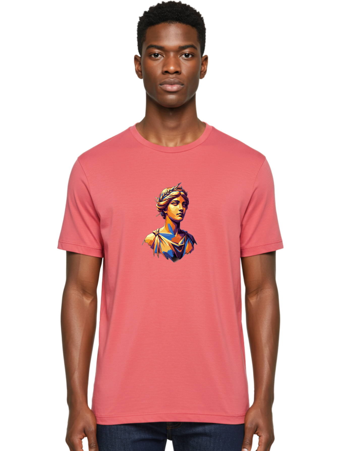 Roman-Bust Men'S Graphic Tee, 100% Cotton, Comfortable Casual Summer Wear, Machine Washable, Classical Statue, Ancient Greek, Laurel Wreath, Marble Bust, Historical Figure, Mythological Character, Artistic Sculpture, Cultural Heritage, Bad500 28