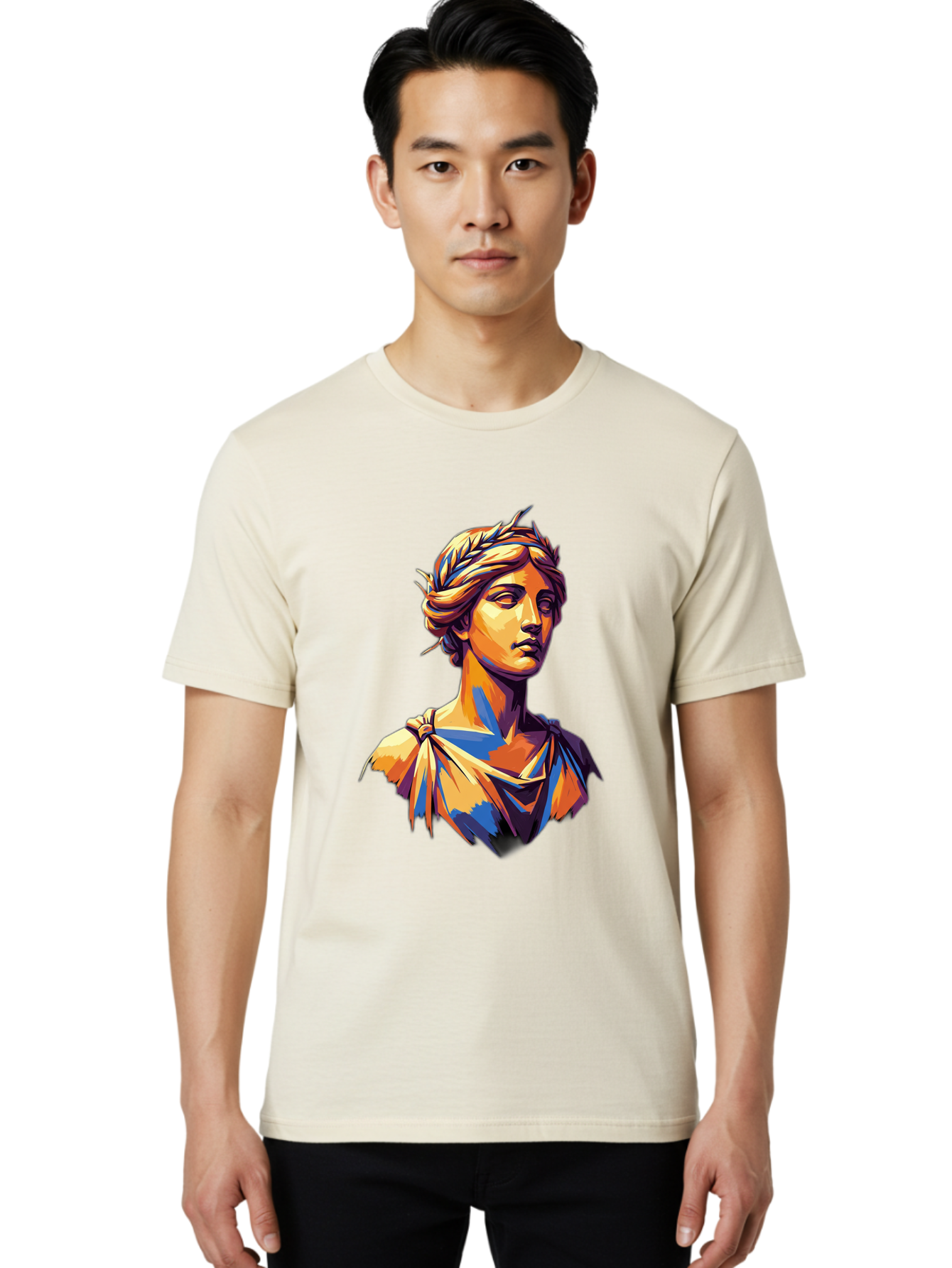 Roman-Bust Men'S Graphic Tee, 100% Cotton, Comfortable Casual Summer Wear, Machine Washable, Classical Statue, Ancient Greek, Laurel Wreath, Marble Bust, Historical Figure, Mythological Character, Artistic Sculpture, Cultural Heritage, Bad500 21