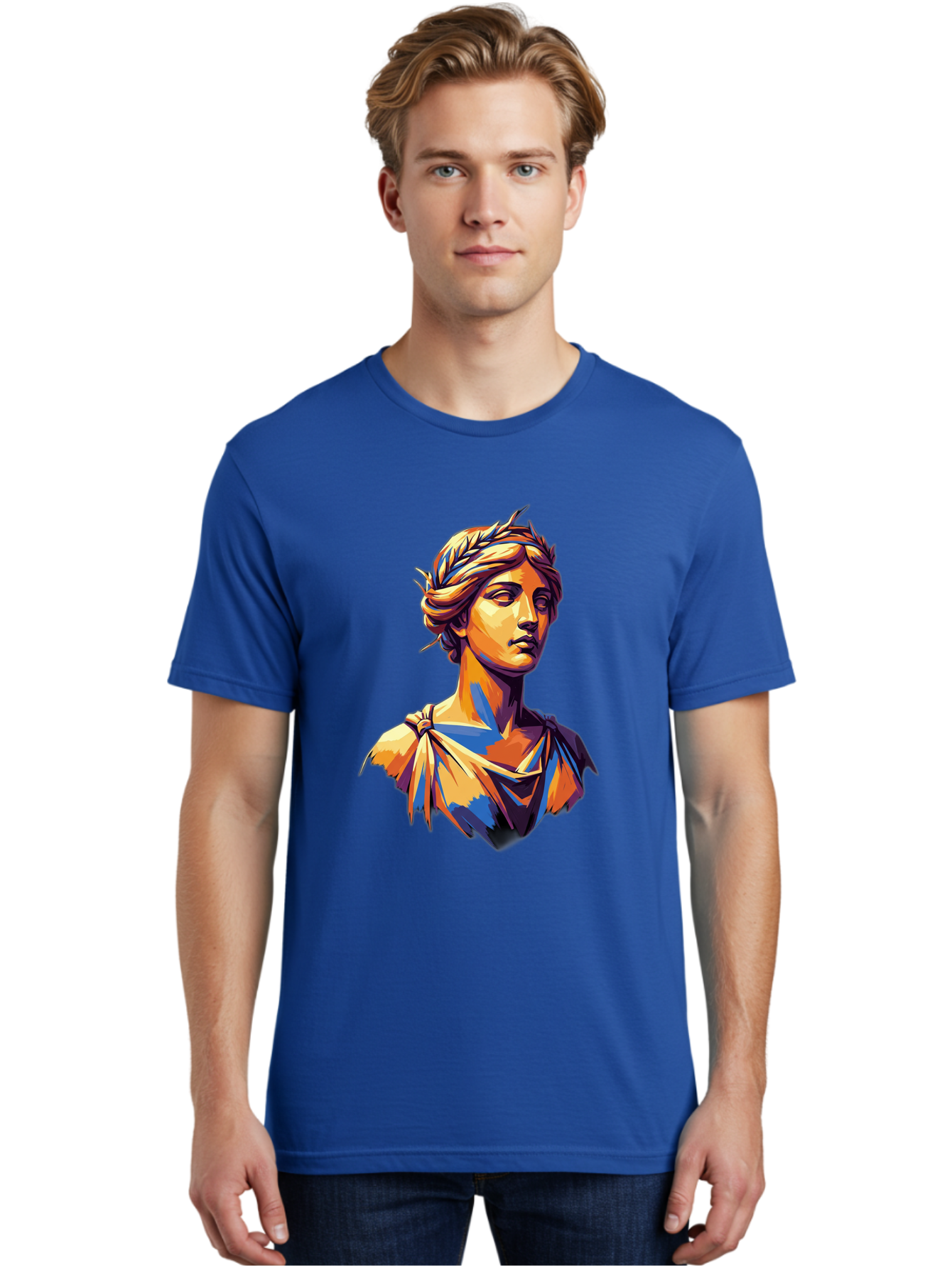 Roman-Bust Men'S Graphic Tee, 100% Cotton, Comfortable Casual Summer Wear, Machine Washable, Classical Statue, Ancient Greek, Laurel Wreath, Marble Bust, Historical Figure, Mythological Character, Artistic Sculpture, Cultural Heritage, Bad500 29