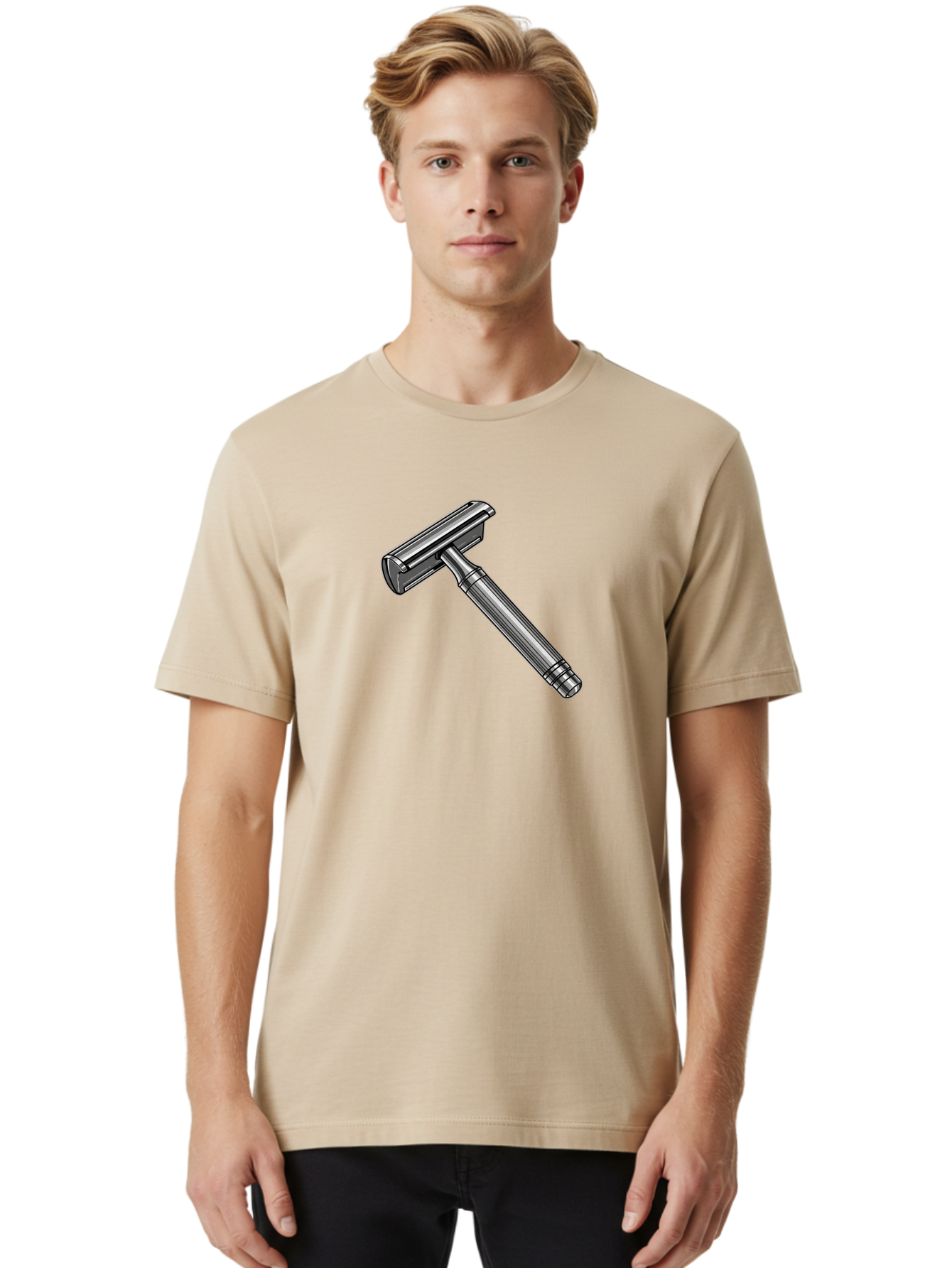 Safety-Razor Men'S Graphic Tee, 100% Cotton, Comfortable Casual Summer Wear, Machine Washable, Safety Razor, Metal Razor, Shaving Equipment, Double Edge Razor, Men'S Grooming, Shaving Accessories, Personal Care Bad504 22