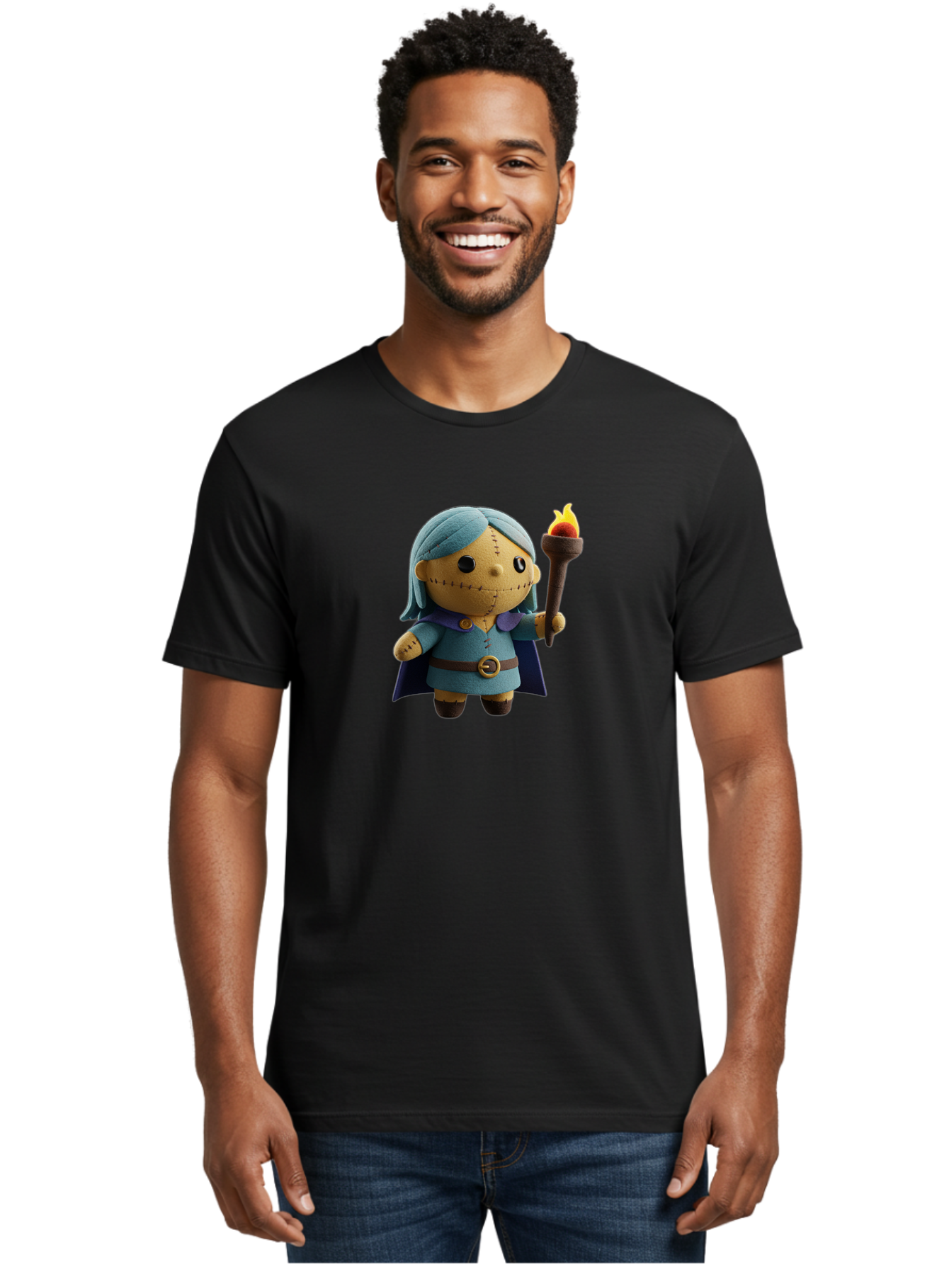 Sally Men'S Graphic Tee, 100% Cotton, Comfortable Casual Summer Wear, Machine Washable, Sally Figurine, Nightmare Before Christmas Character, Stitched Face, Blue Dress, Cape, Torch, Whimsical Design, Collectible Toy, Halloween Decoration Bad506 30